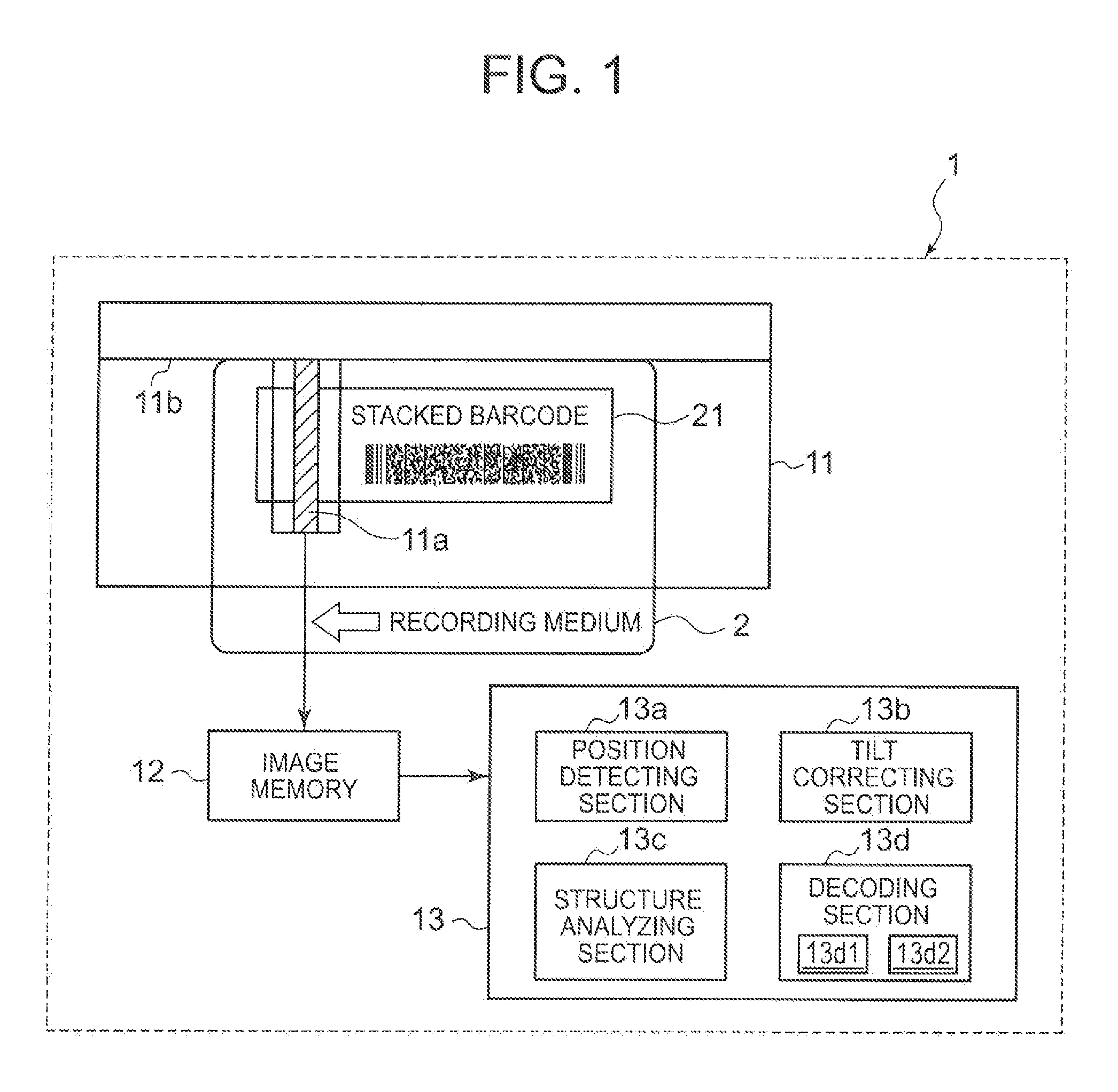 Stacked barcode reader and stacked barcode reading method