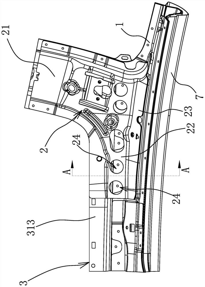 A connection structure of a front cross beam and a side wall assembly of an automobile roof