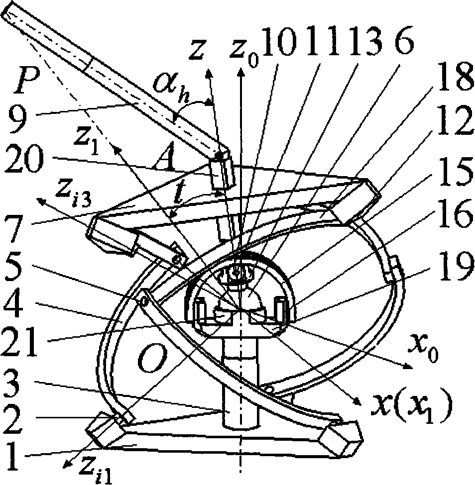 Off-set output 3-dof spherical surface parallel mechanism articulated with center spherical surface