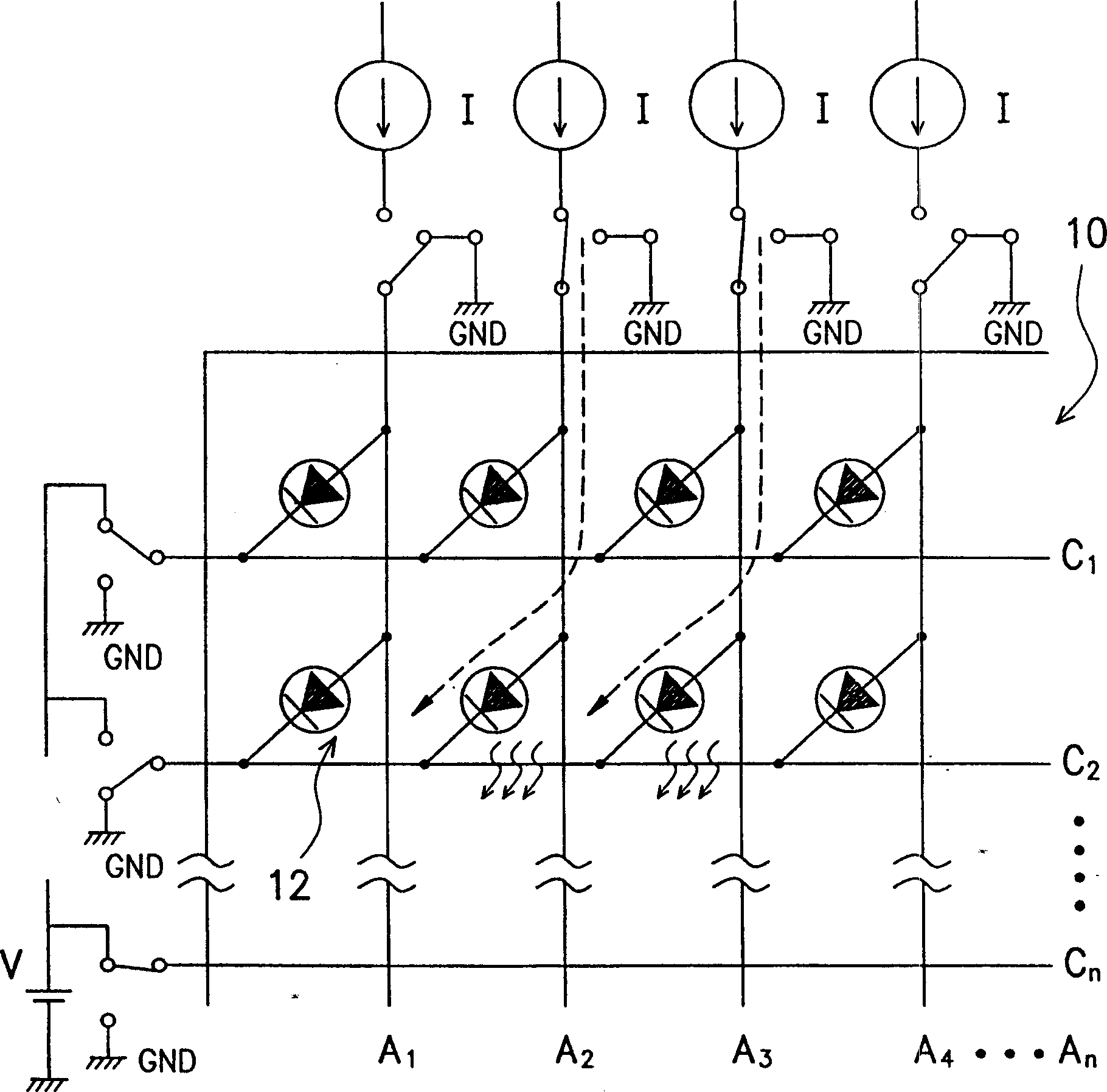 Passive driving method for organic light emitting diodes