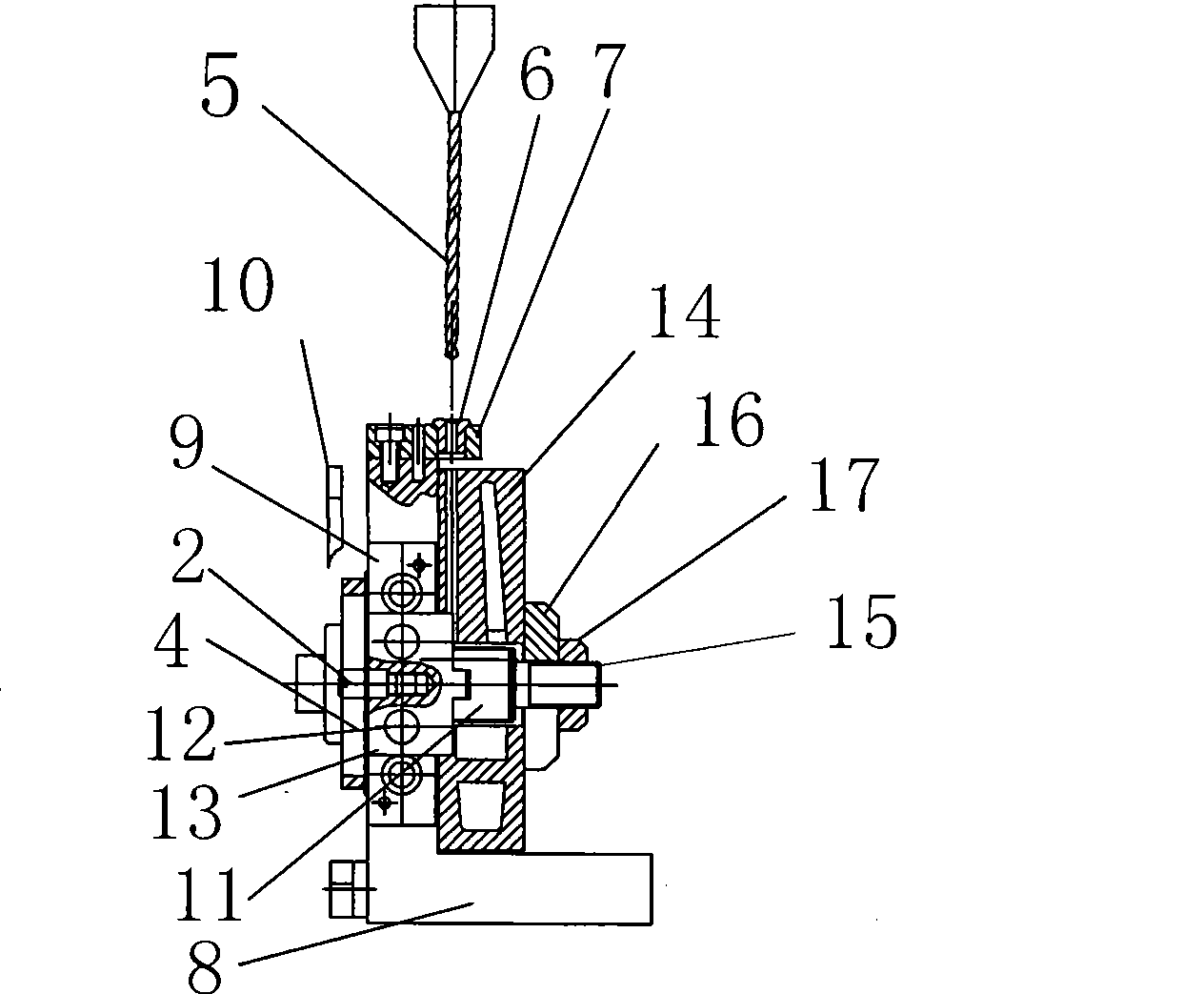 Drilling jig for drilling deep hole on medium-thickness reinforcement bar in vacuum pump