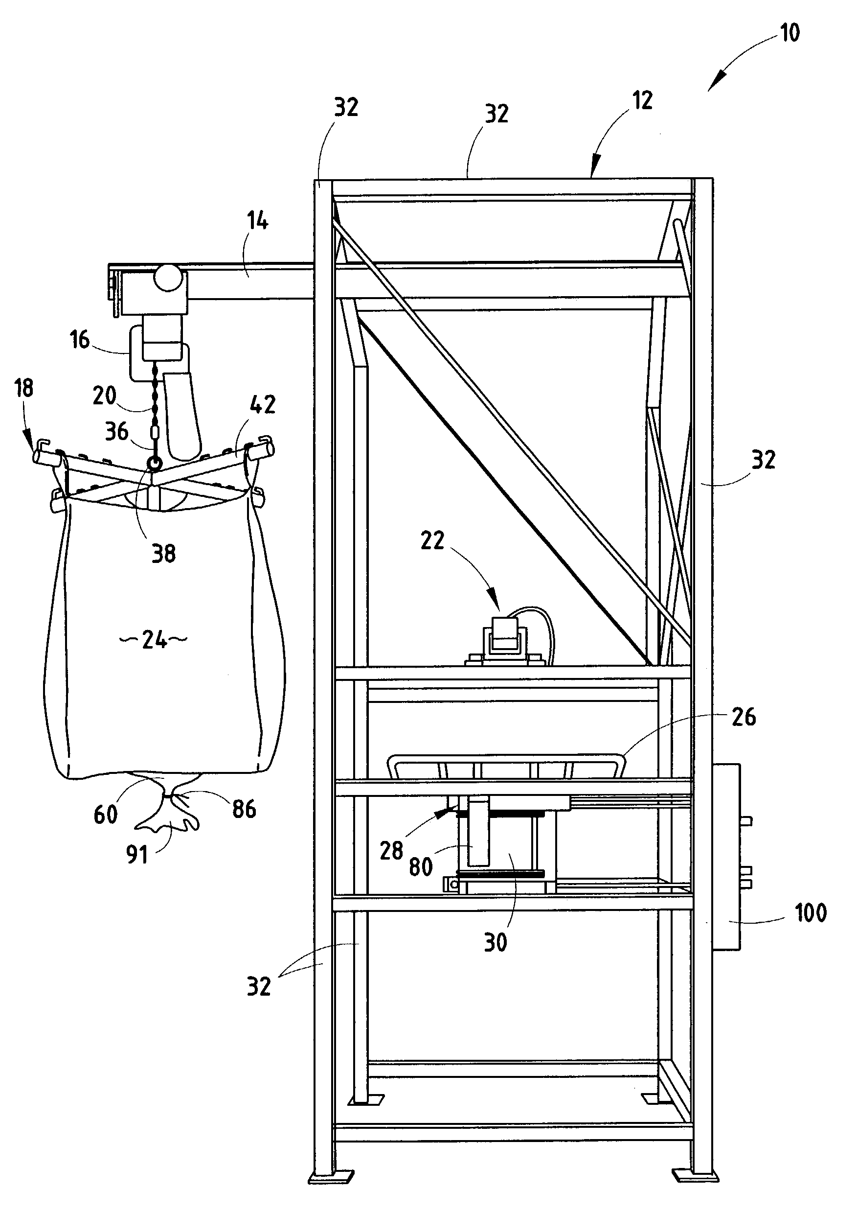 Bulk bag discharging system assembly