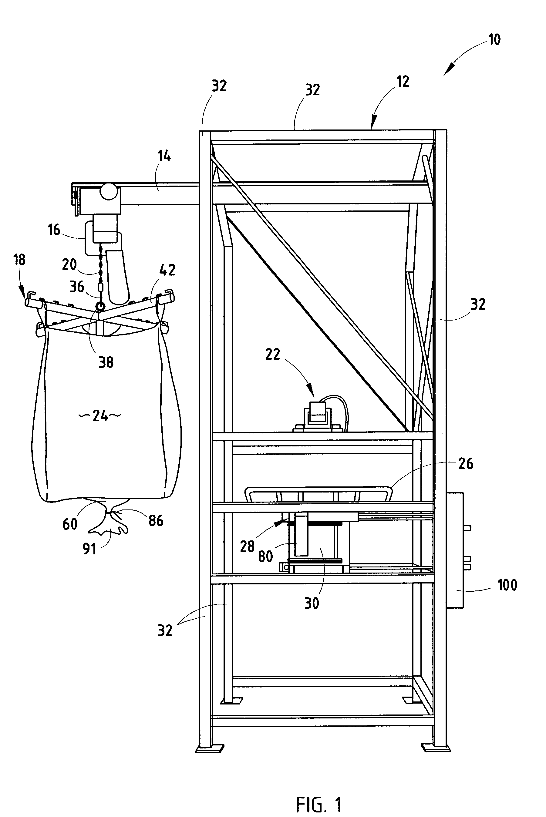 Bulk bag discharging system assembly