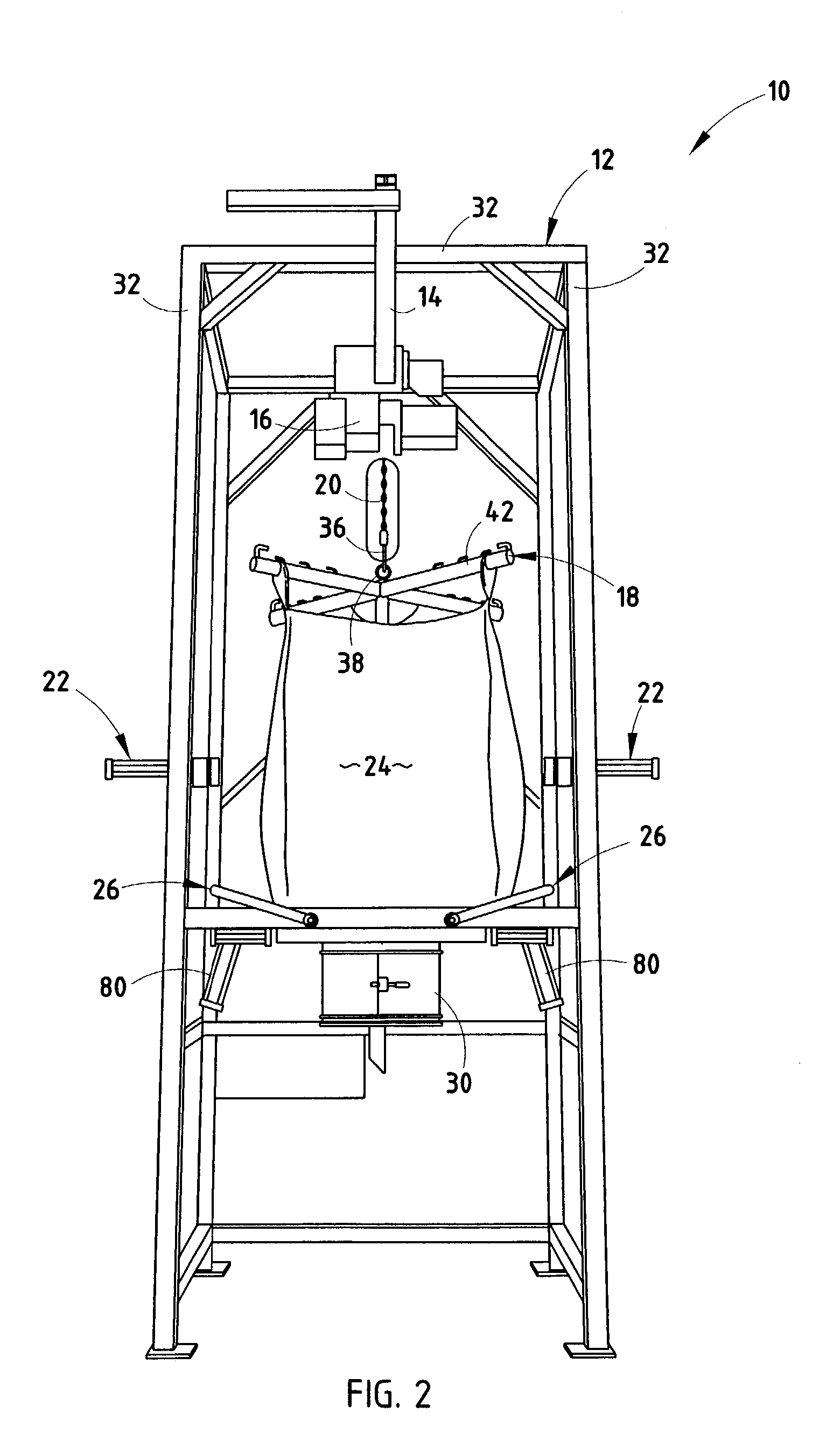 Bulk bag discharging system assembly