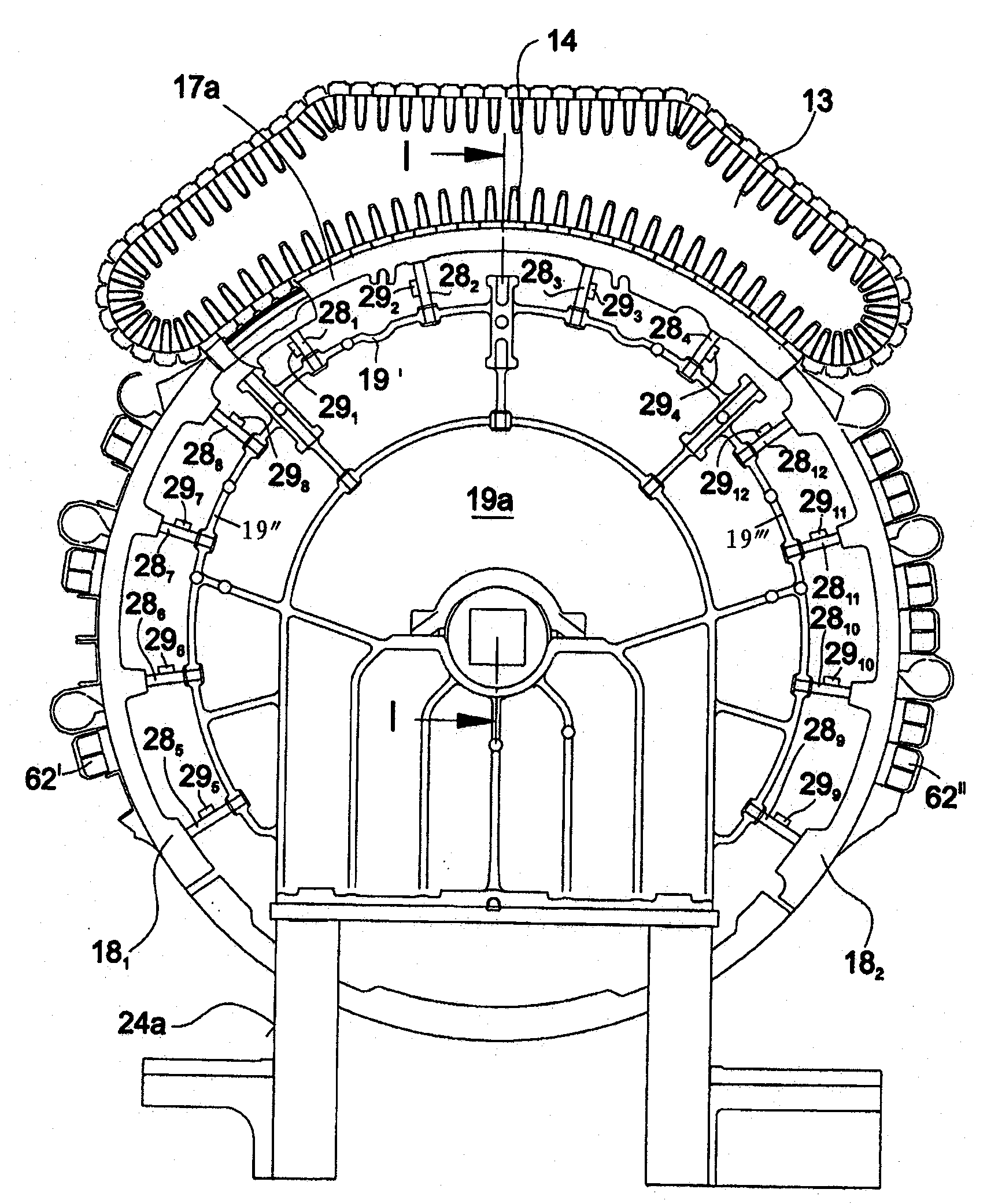 Device on carding machine having cylinders, working elements and adjustable holding elements