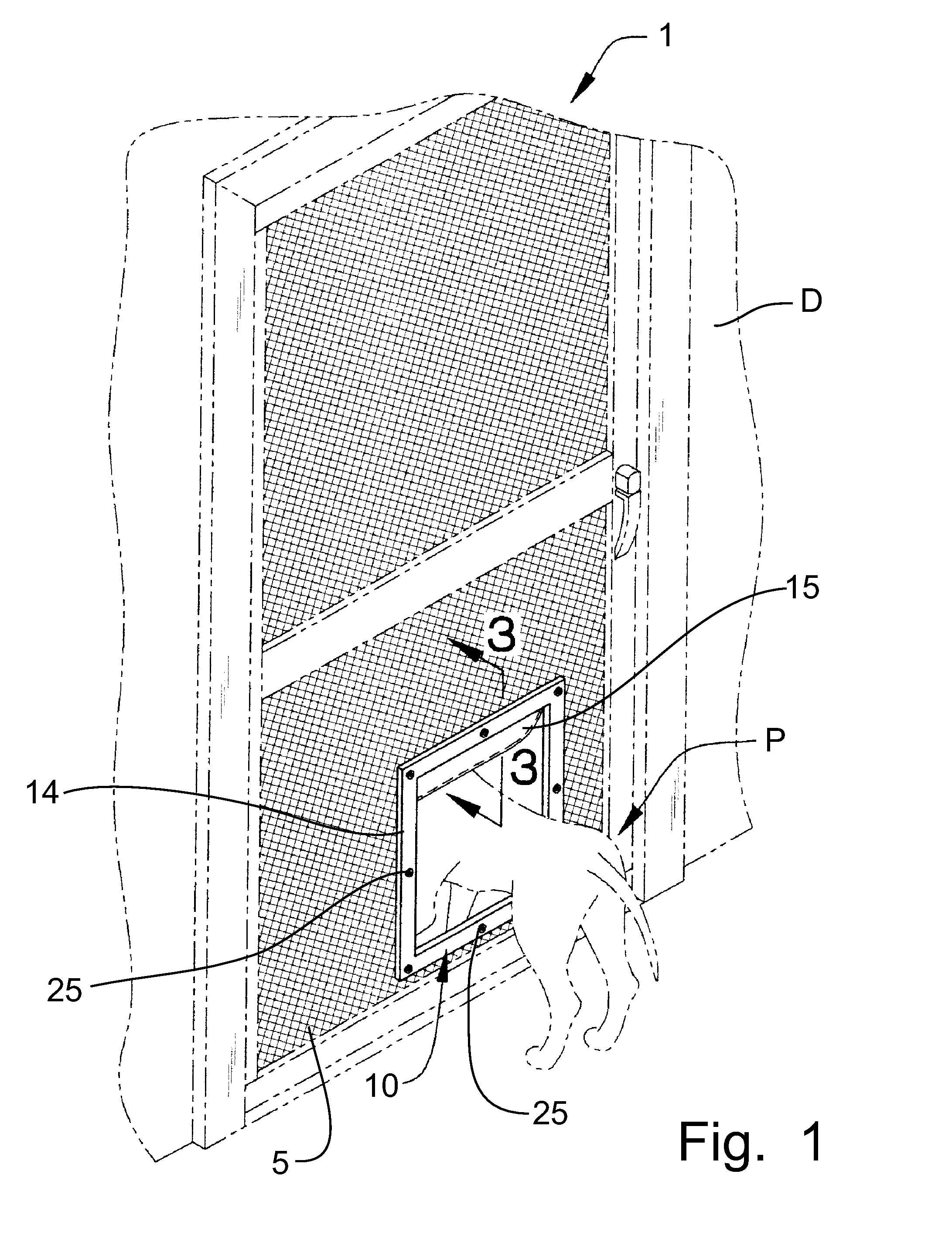 Pet access door for mounting on screen doors