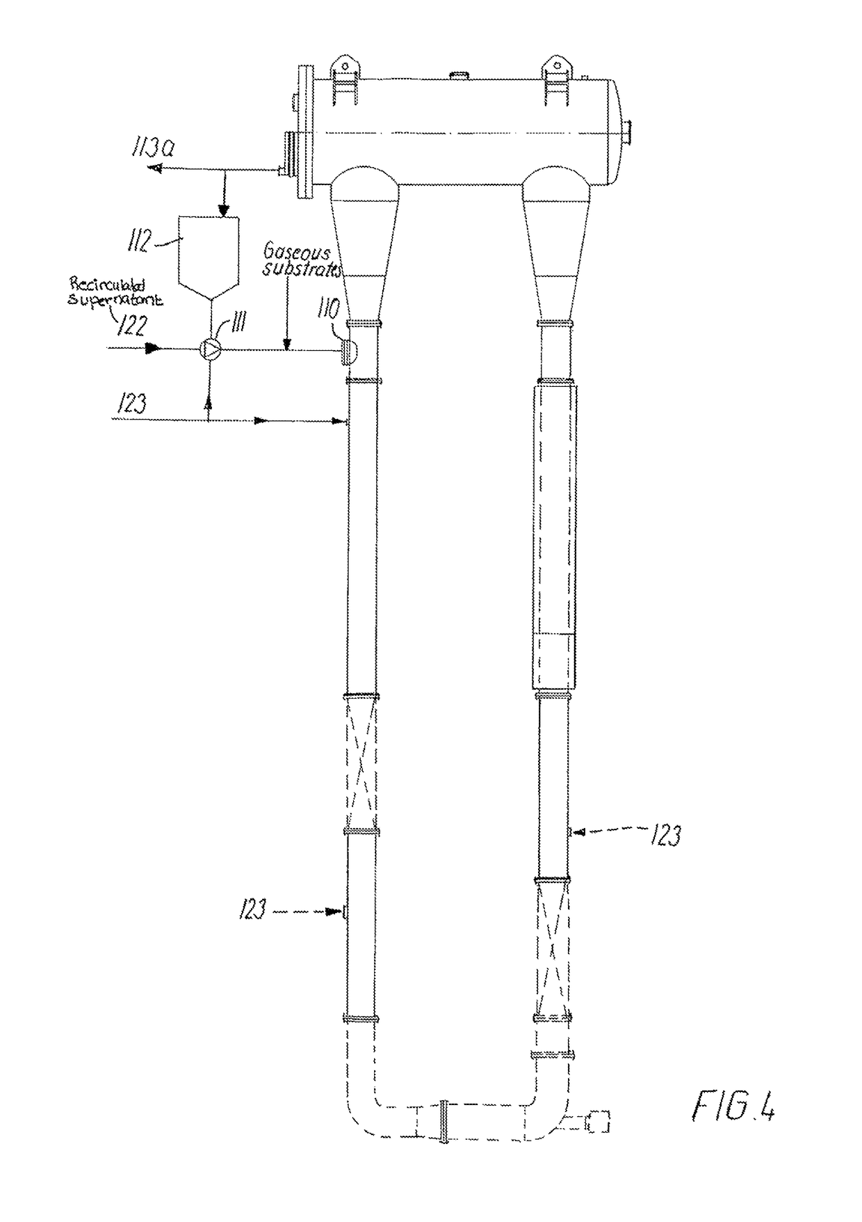 U-shape and/or nozzle U-loop fermentor and method of fermentation