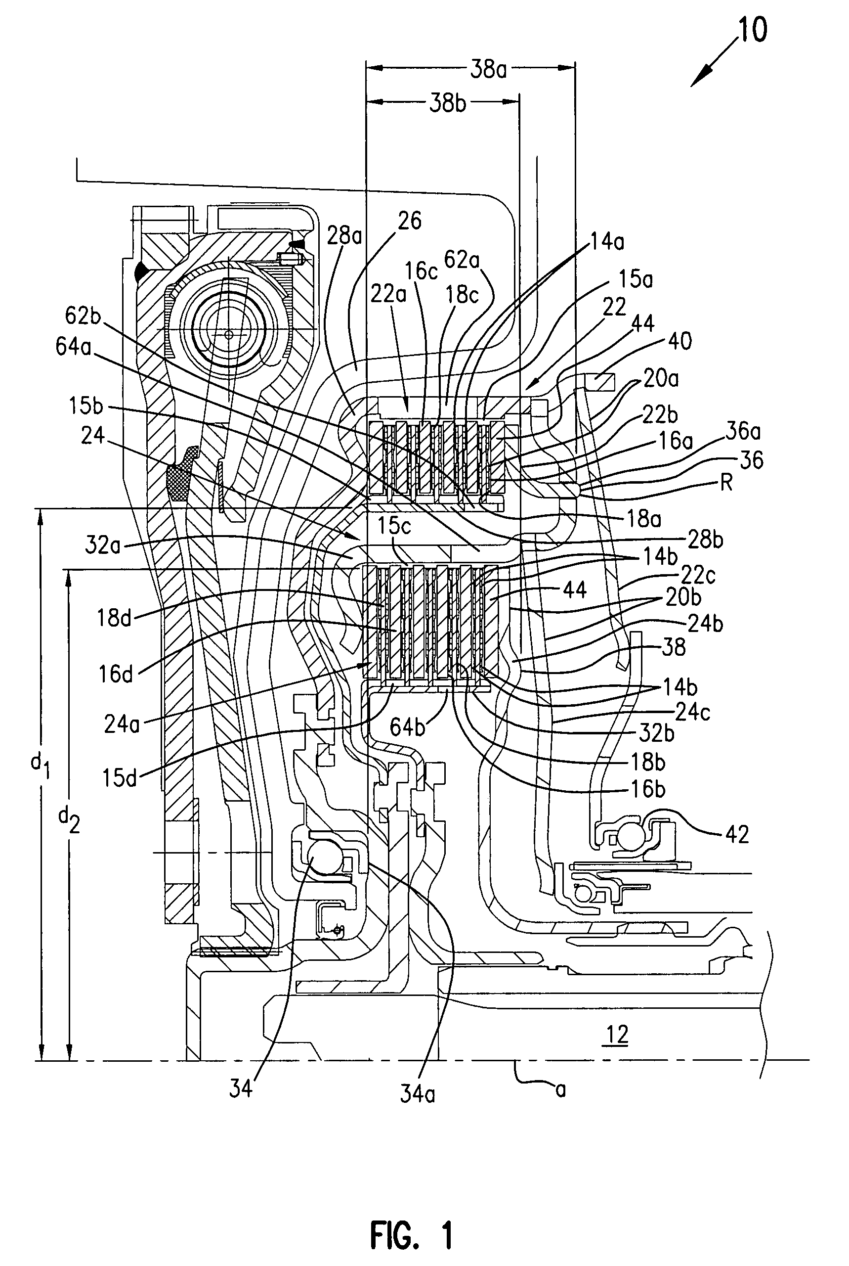 Dual clutch pack dual operating clutch and method for adjusting same