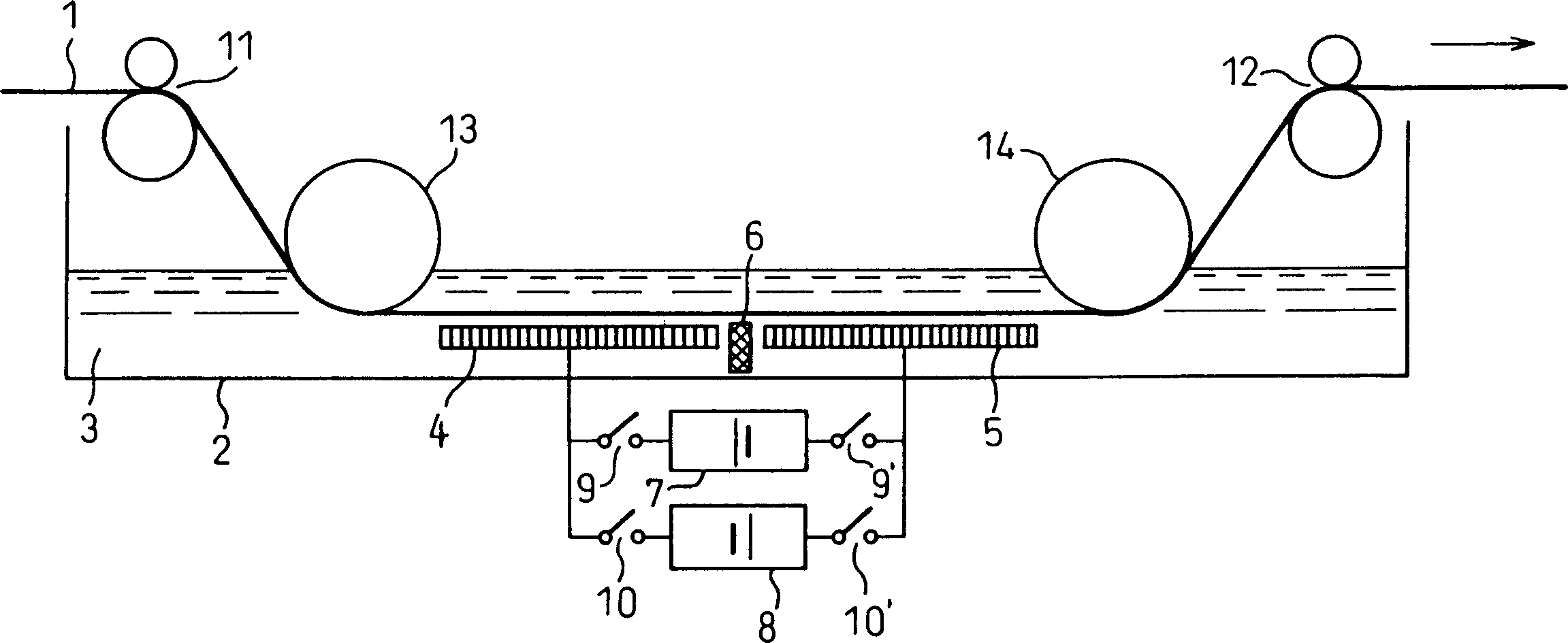 Method and its device for connection electric continuous electrolytic corrosion between metal belts