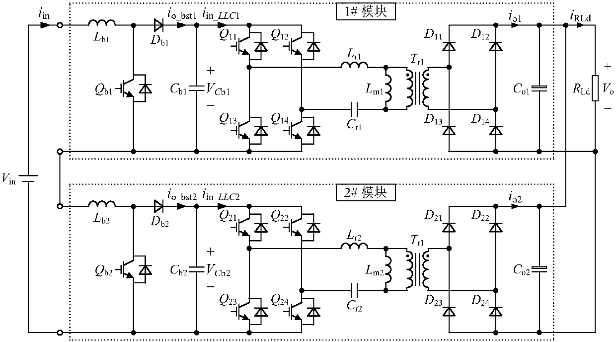 Input-series-output-parallel (ISOP) system having natural voltage sharing characteristic and control method thereof