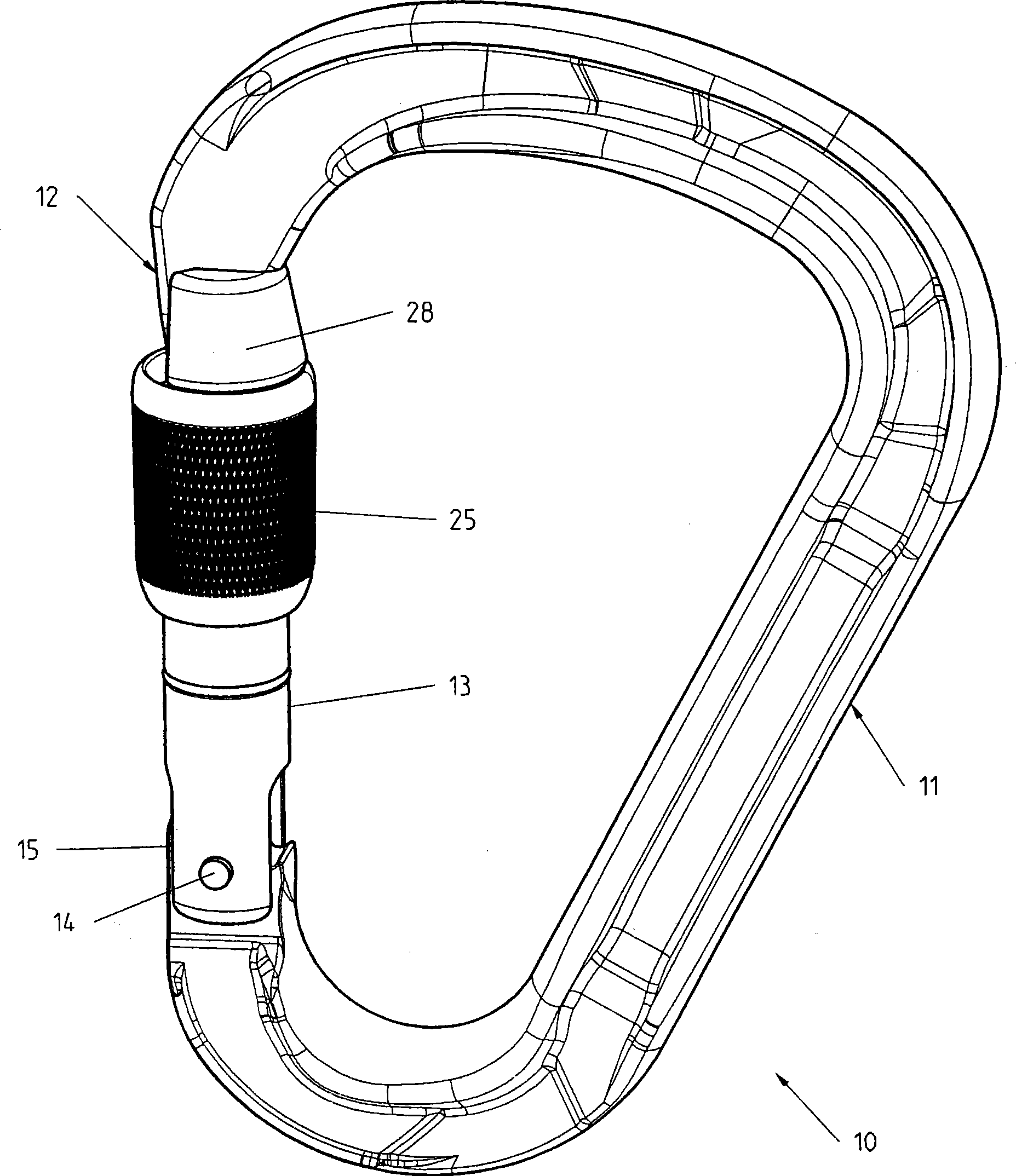 Snap hook with pivotal gate fitted with a locking ring