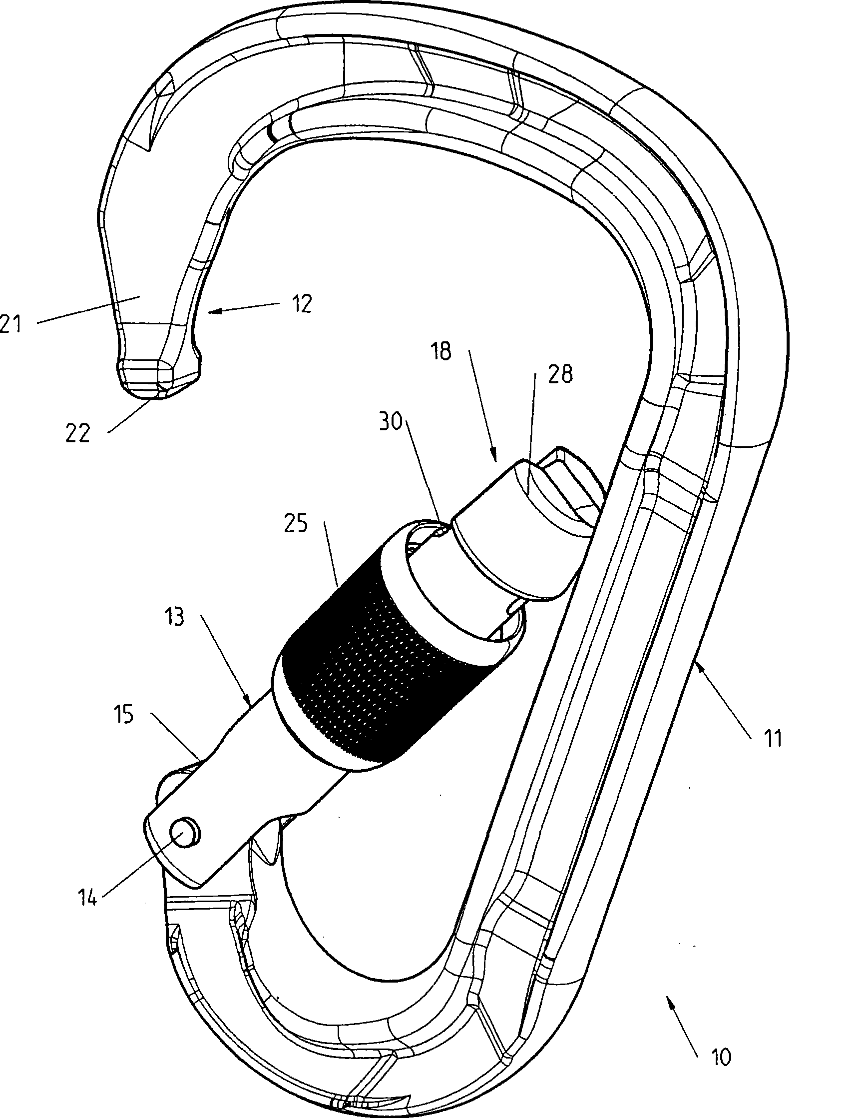 Snap hook with pivotal gate fitted with a locking ring