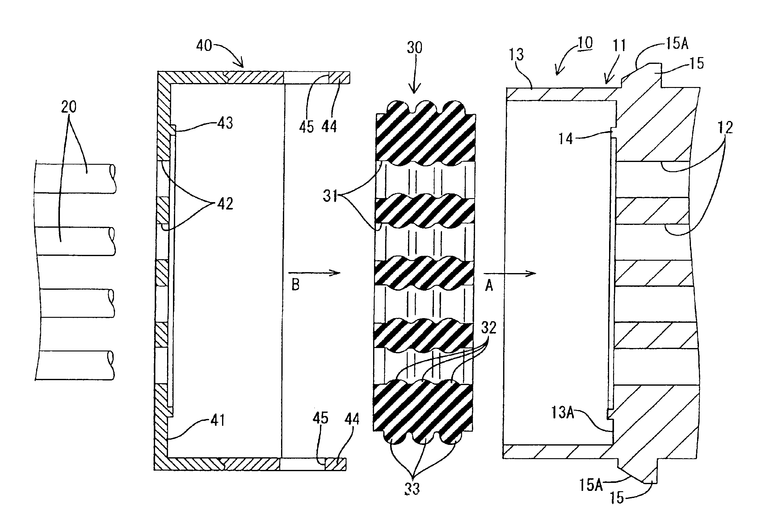 Waterproof connector with waterproof rib for sealed engagement with a rubber plug