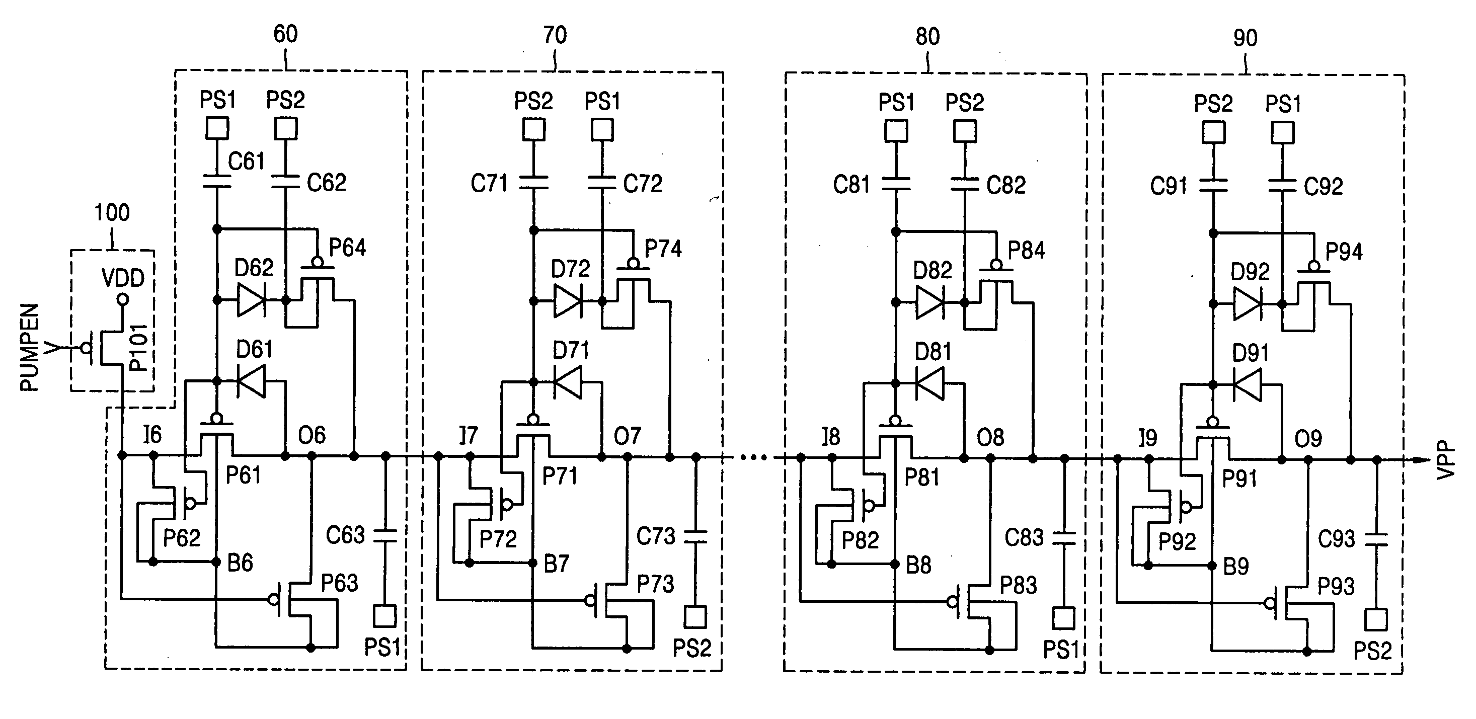 Charge pump circuit having high charge transfer efficiency