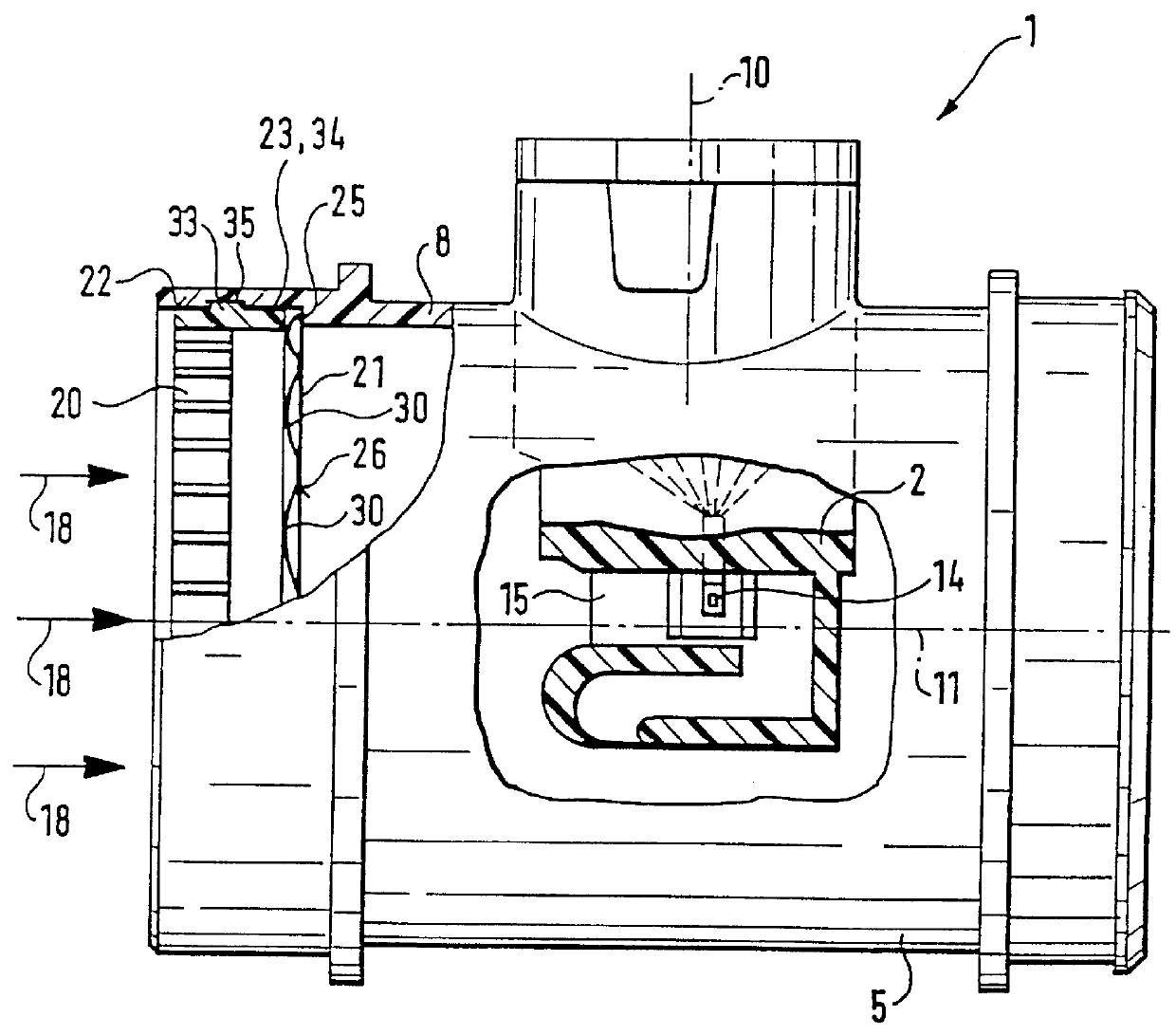 Device for measuring the mass of a flowing medium of air aspirated by an internal combustion engine