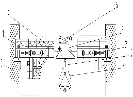 Grabbing-bucket bridge crane