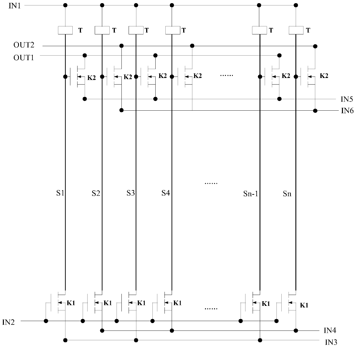 An array substrate, a detection circuit and an open circuit and short circuit detection method thereof