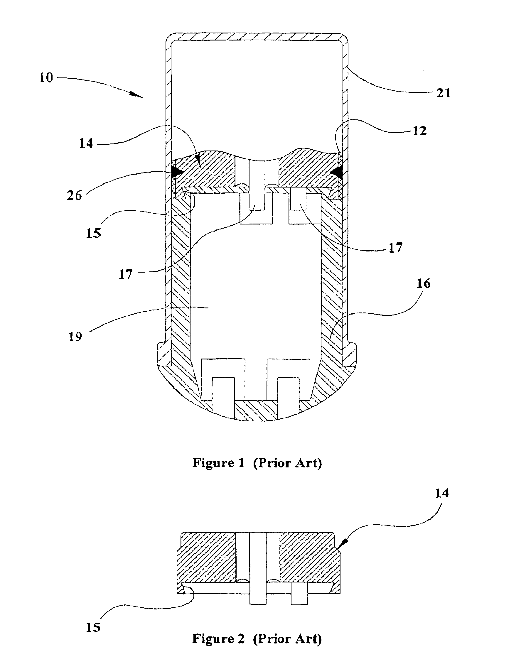 Pyrotechnic initiator having output can with encapsulation material retention feature