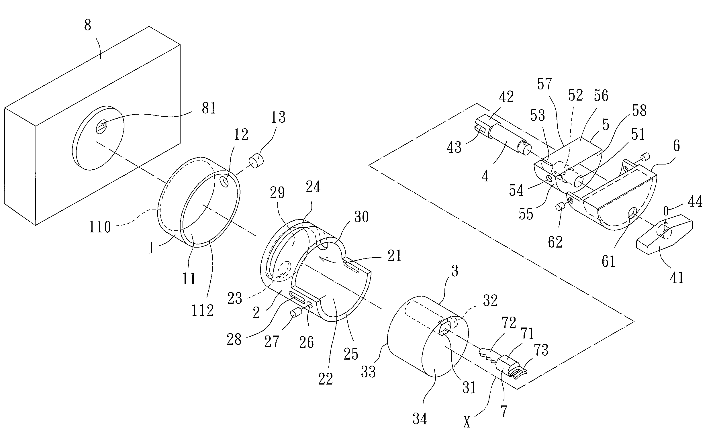 Unlocking device for concealing keyhole of lock