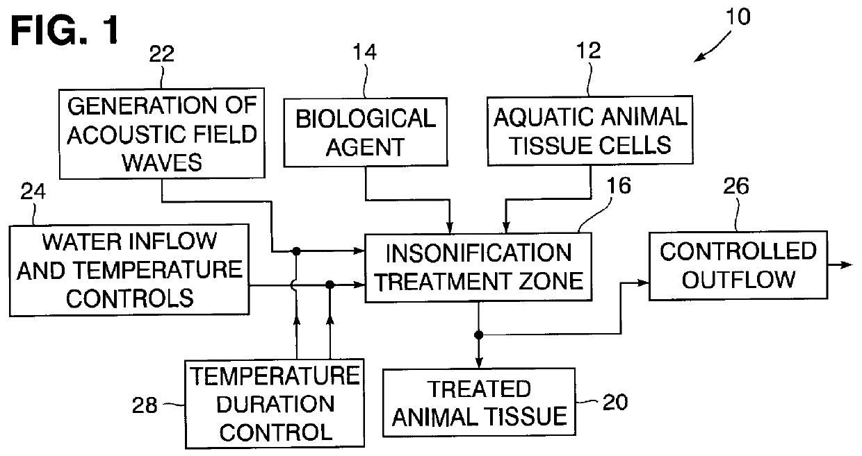 Acoustic fusion of aquatic animal tissue cells with biological agents