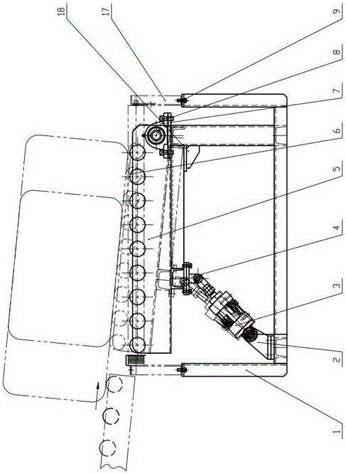 A 90° angle tire transfer device