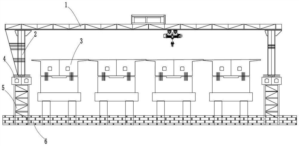 Large-span bridging gantry crane and construction method thereof