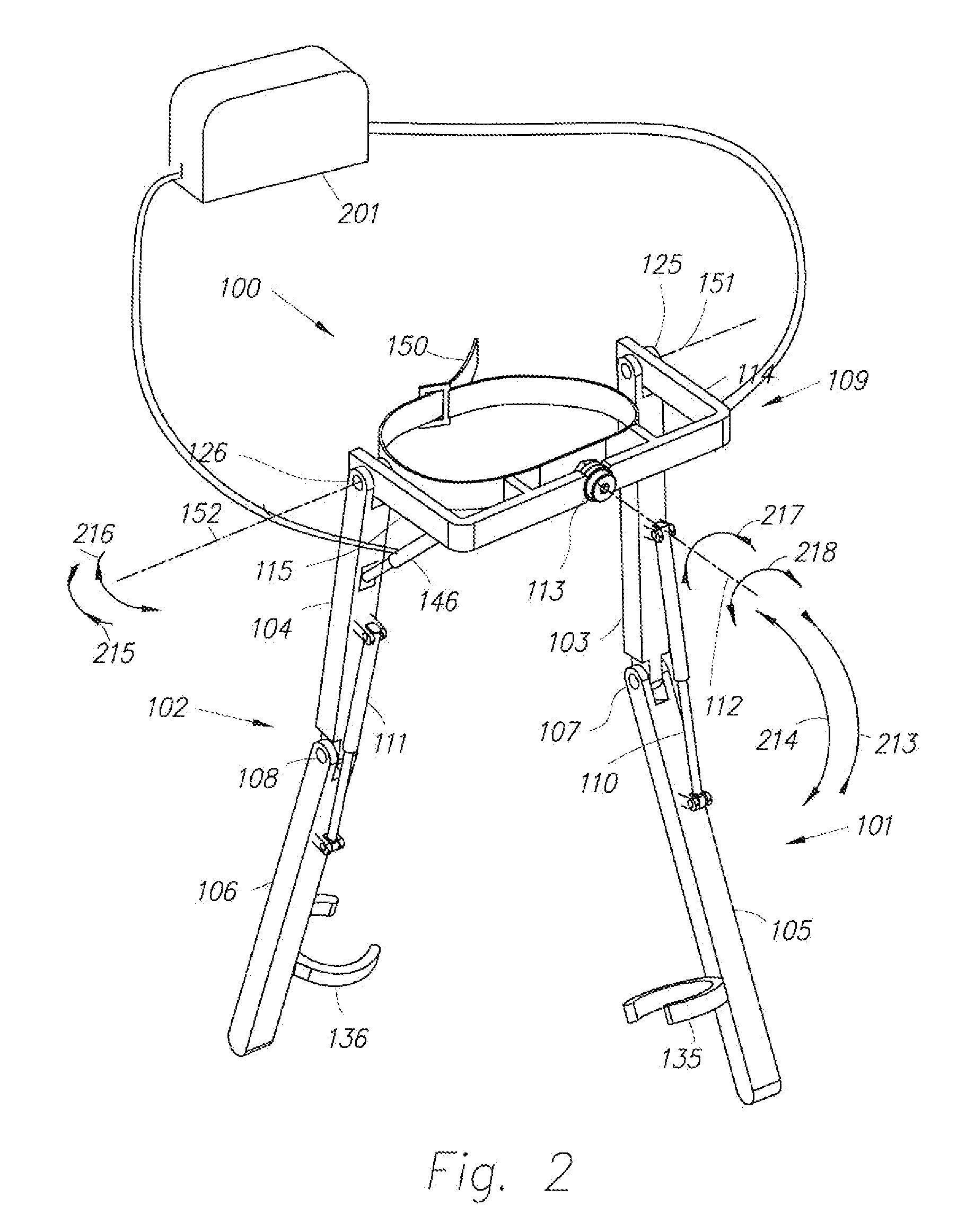 Device and method for decreasing energy consumption of a person by use of a lower extremity exoskeleton