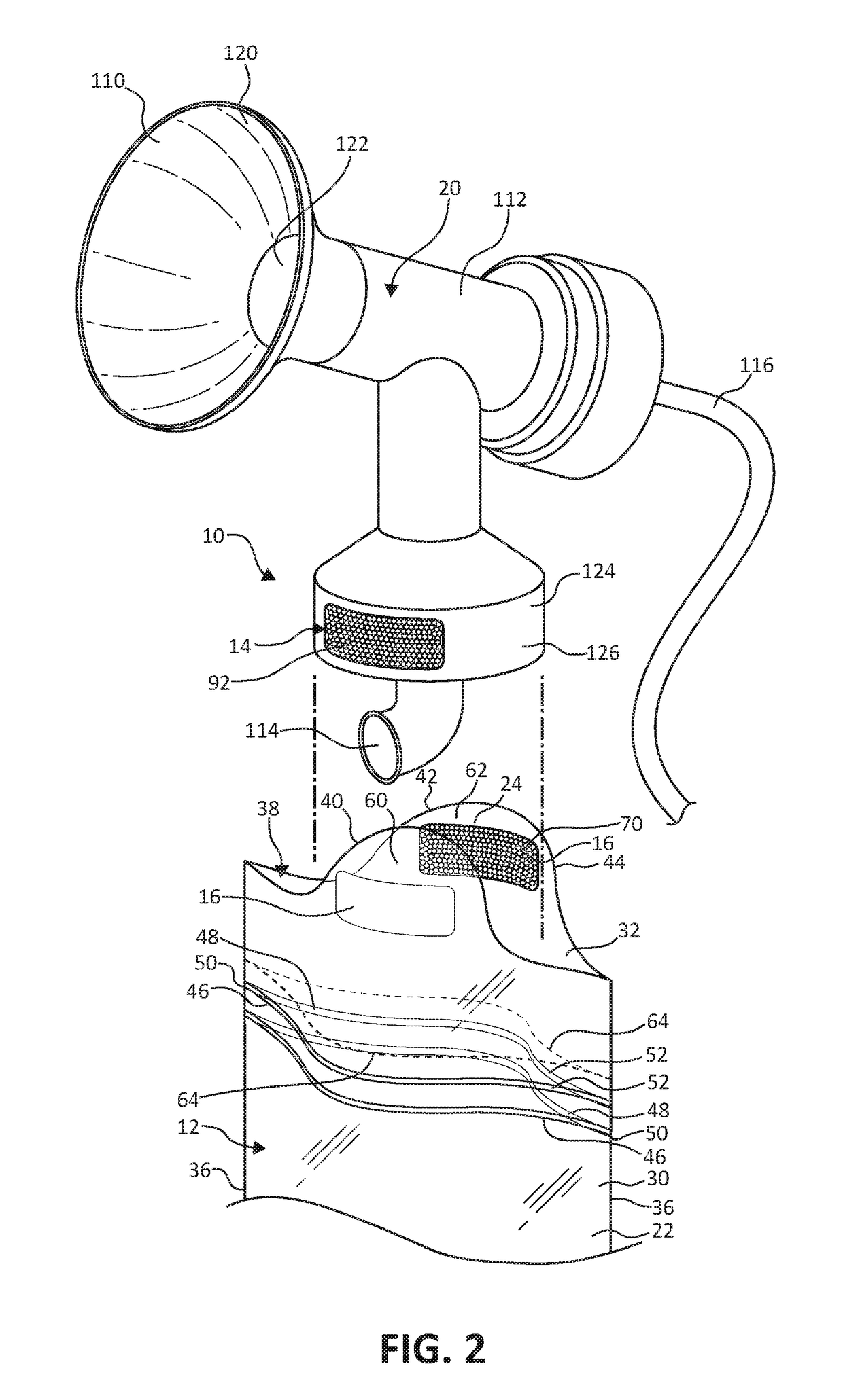 Breast milk collection system with bag attachment