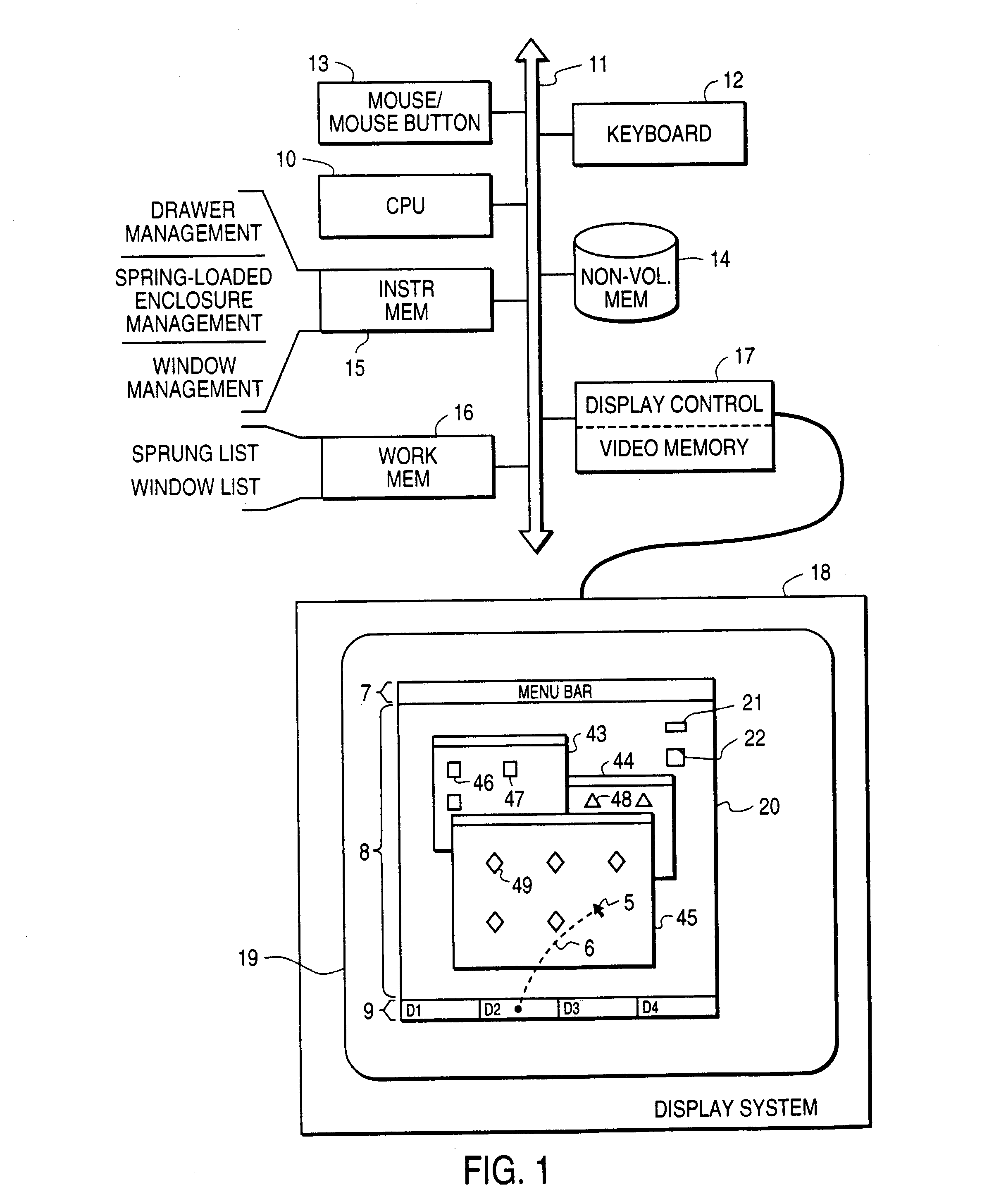 Computer system with graphical user interface including drawer-like windows