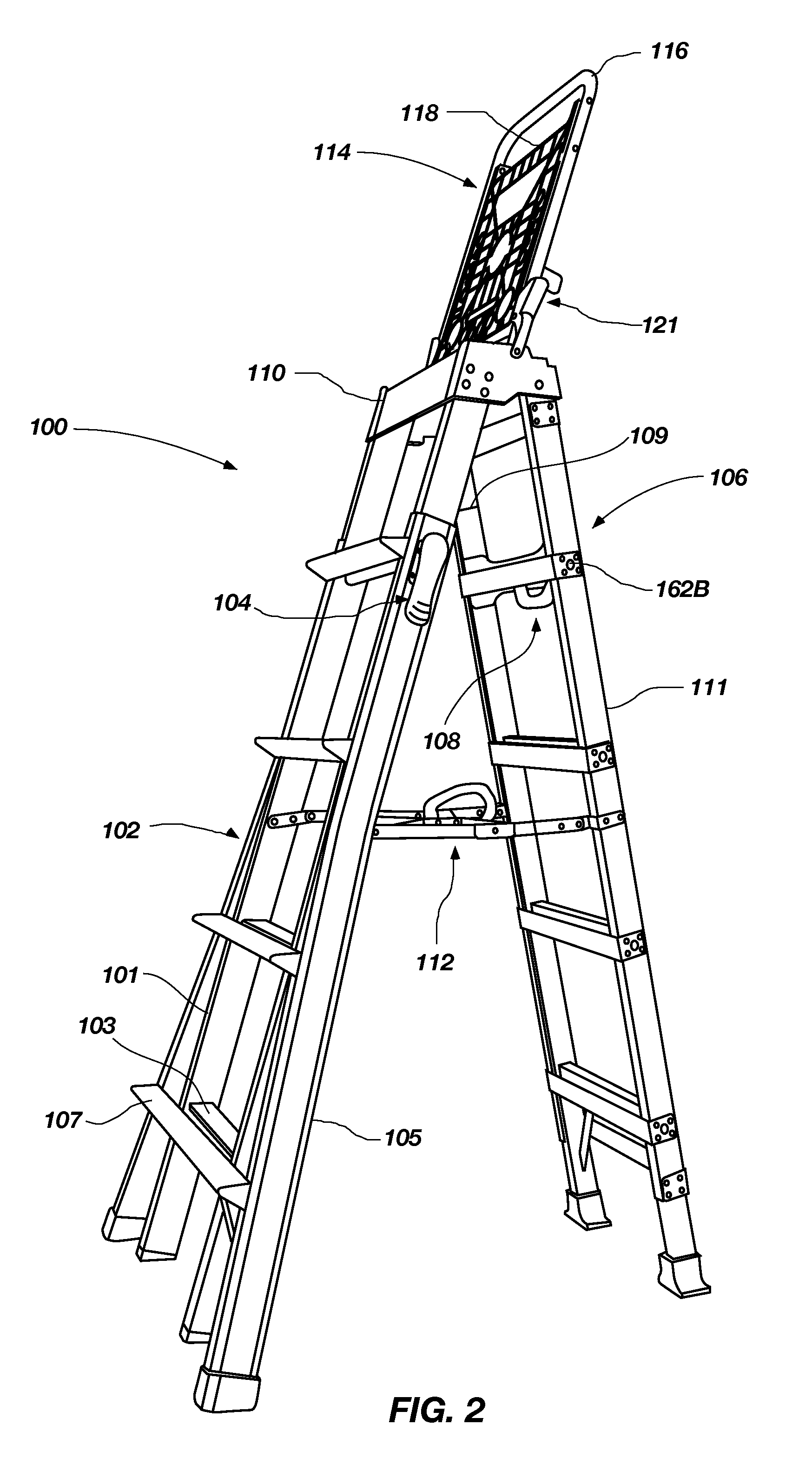 Ladders, ladder components and related methods