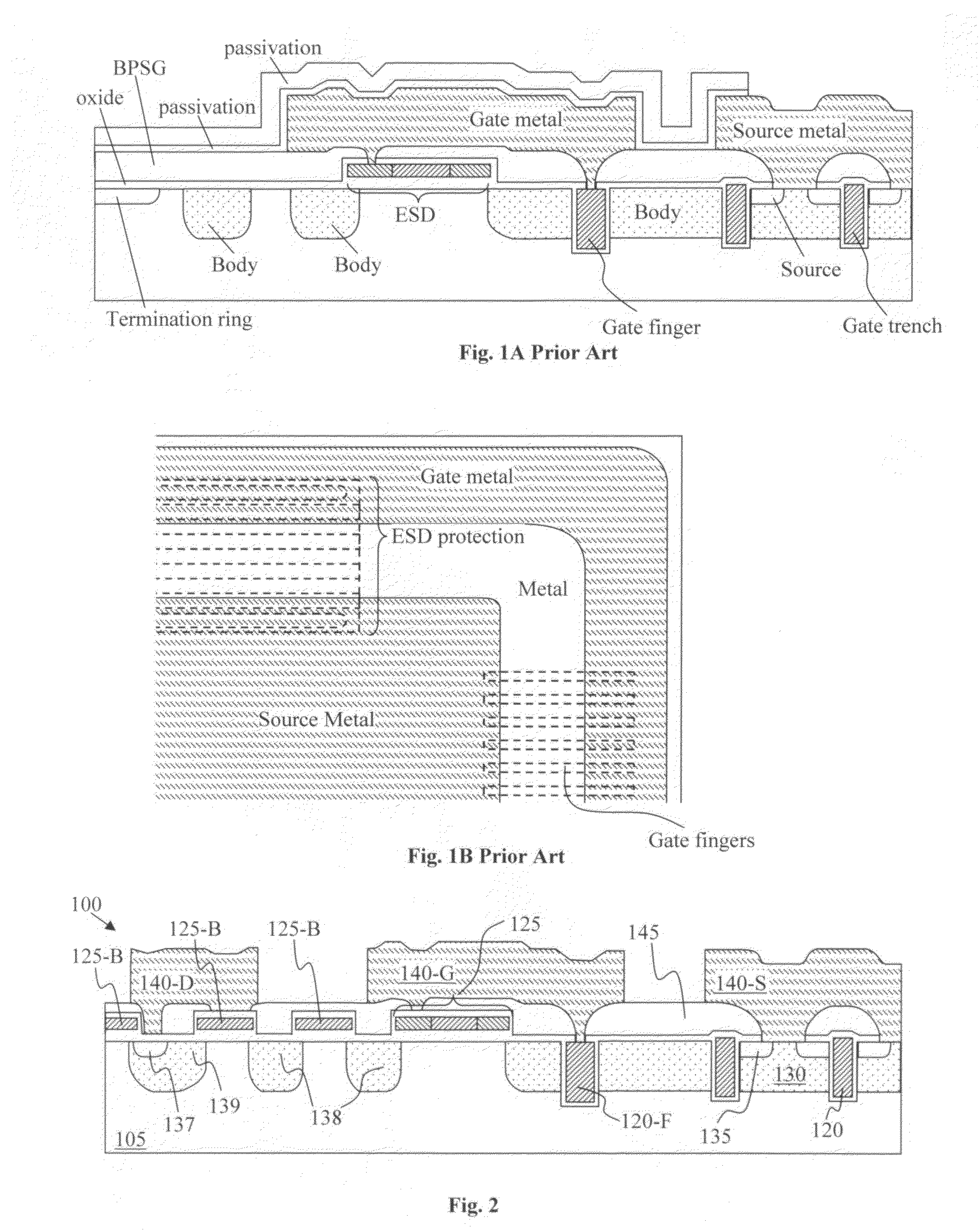 Reduced mask configuration for power mosfets with electrostatic discharge (ESD) circuit protection