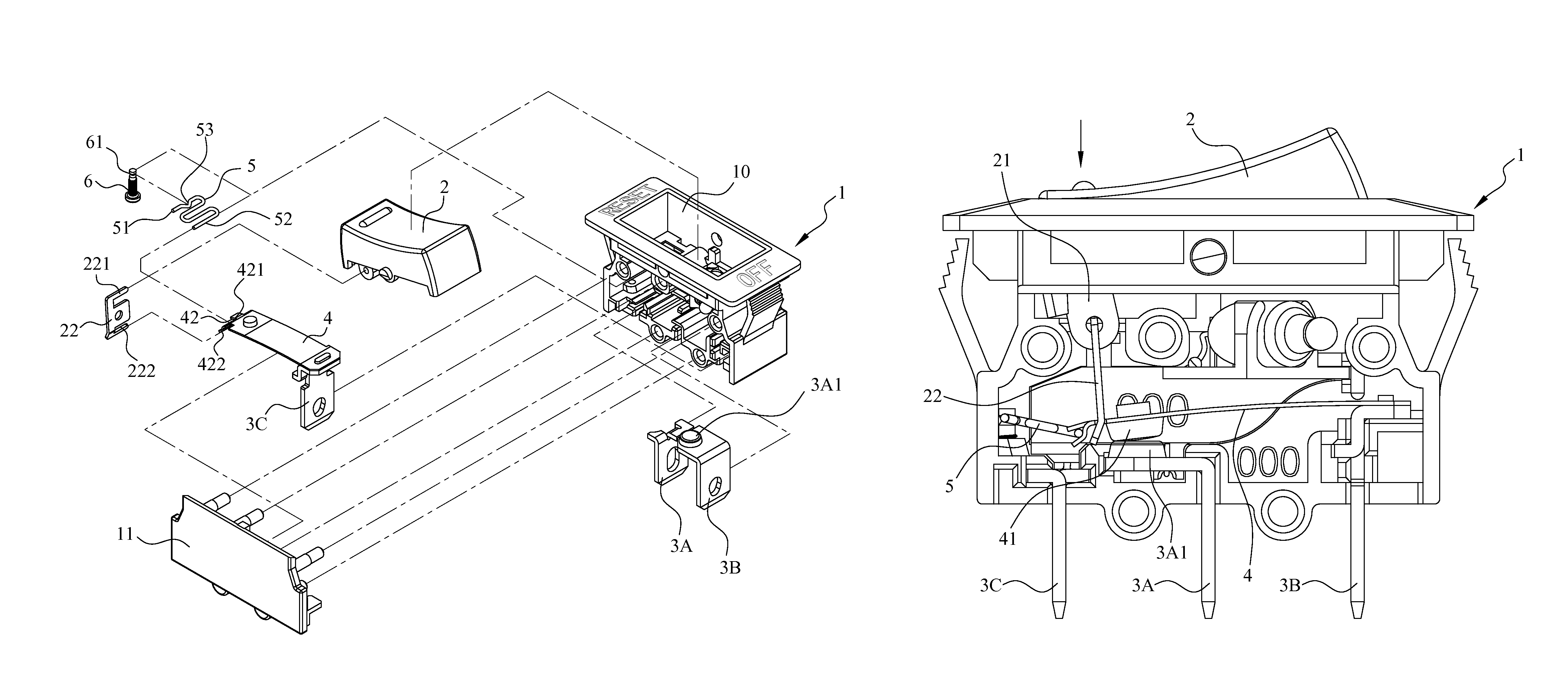 Switch with overload release structure