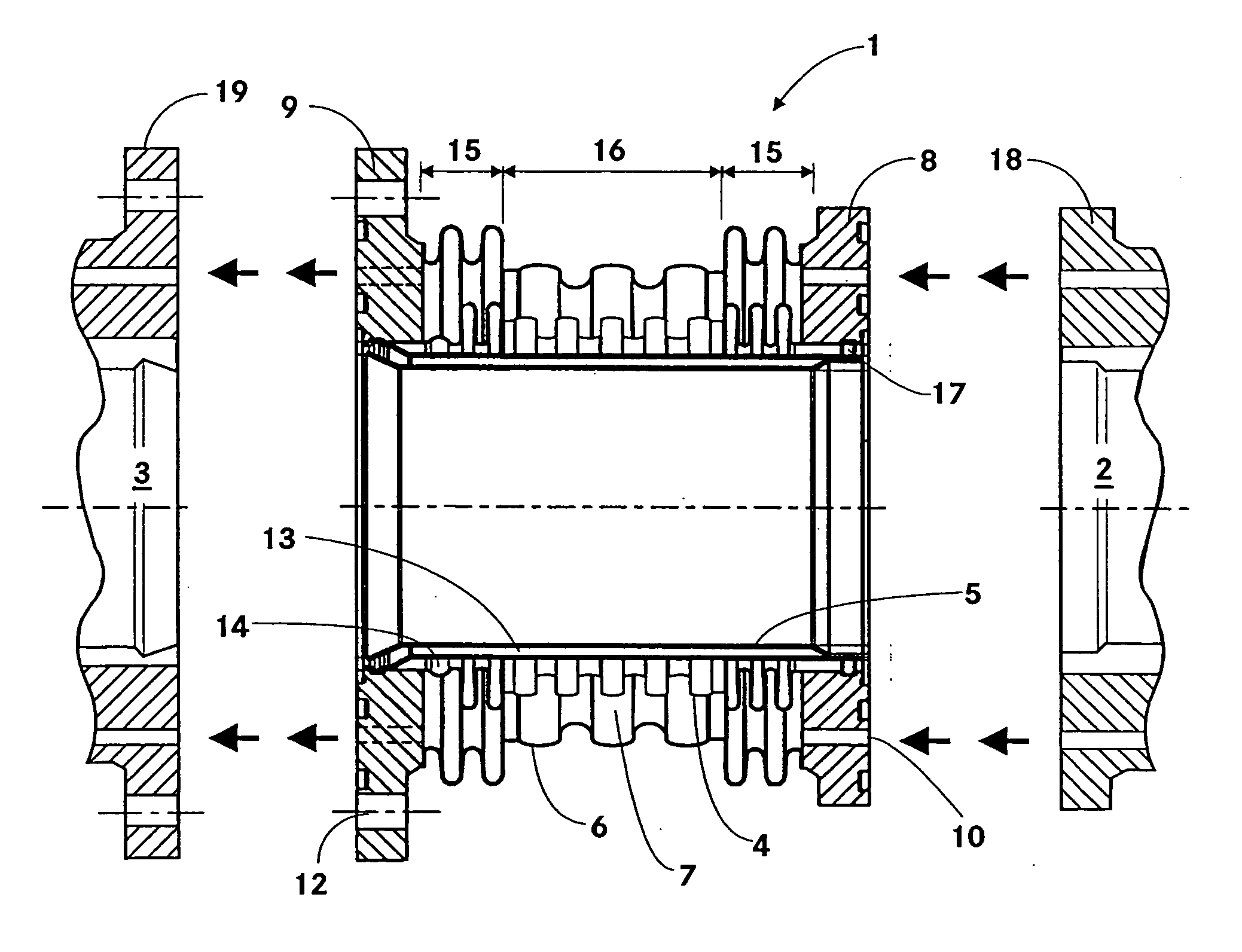 Exhaust gas bellows expansion joint