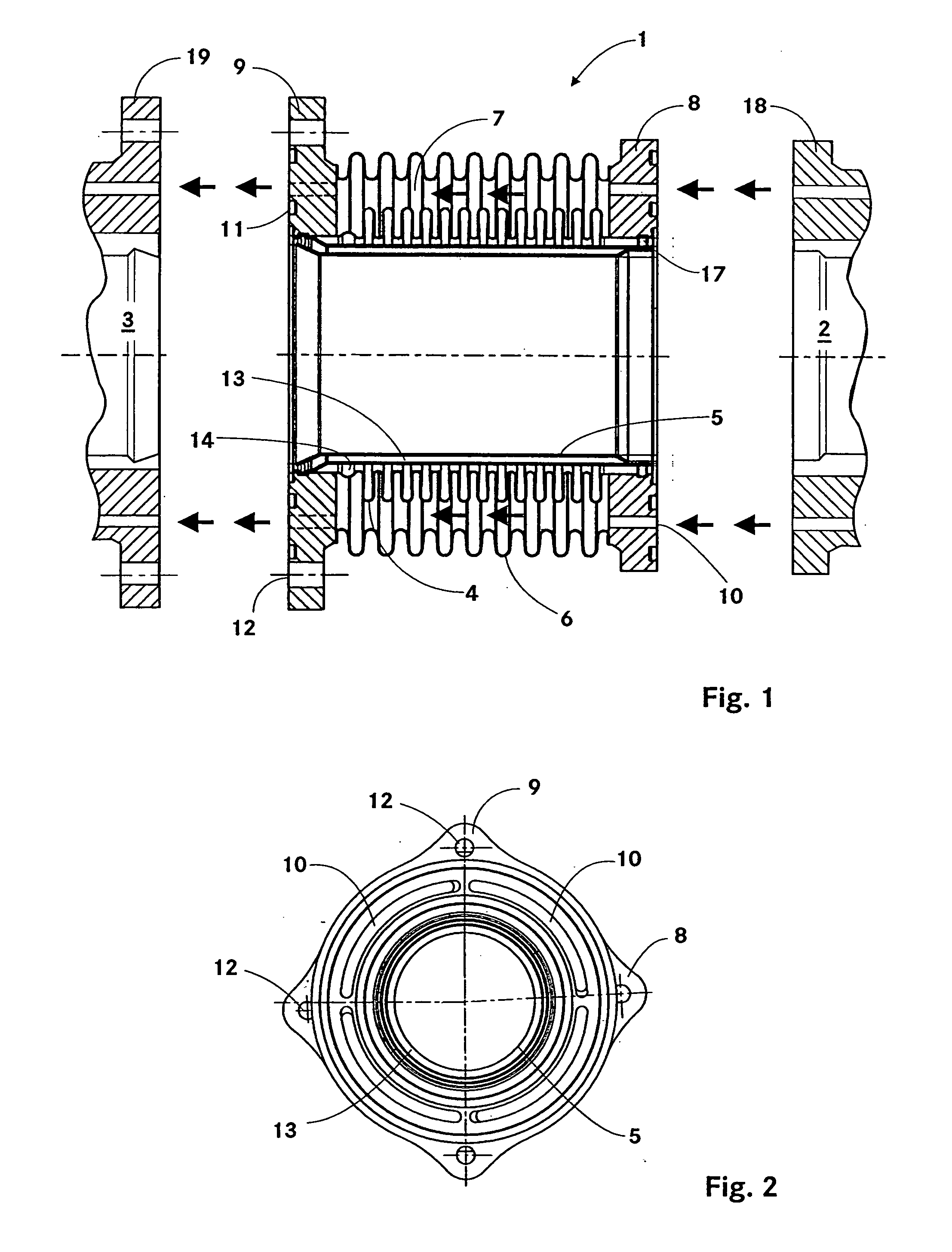 Exhaust gas bellows expansion joint