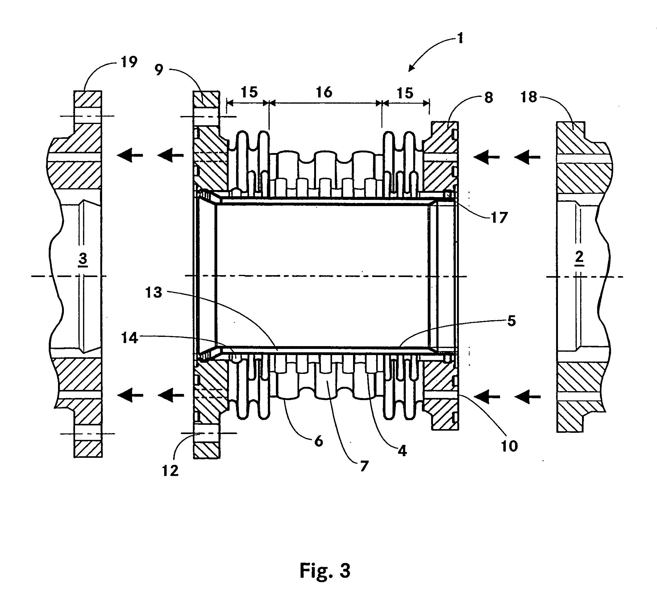 Exhaust gas bellows expansion joint