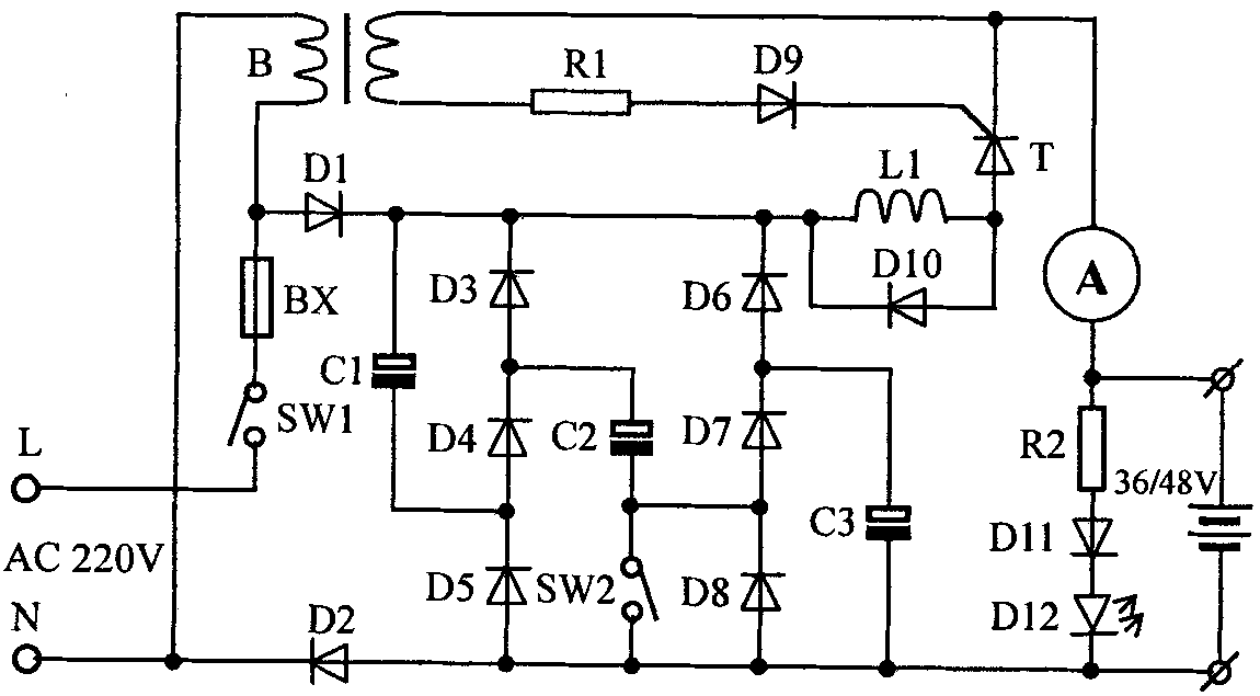 Electric vehicle battery vulcanization removing charging device manufactured by small-power power transformer