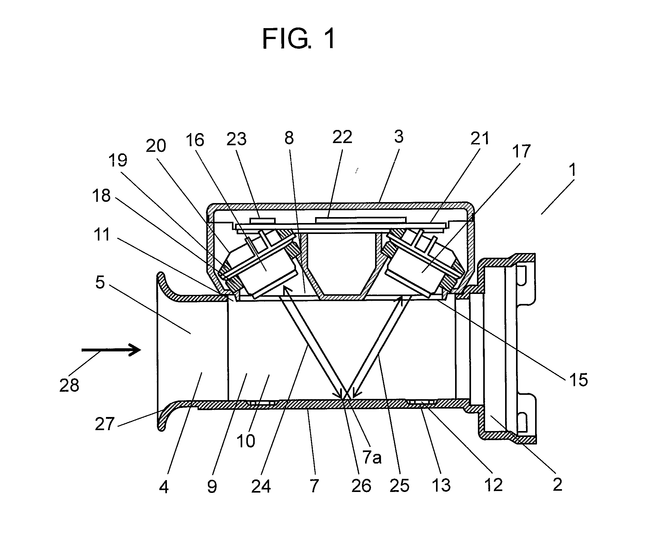 Ultrasonic flow rate measuring device