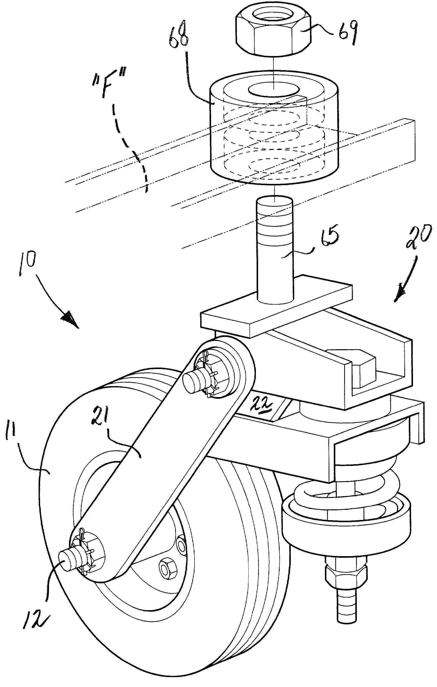 Swivel wheel assembly with adjustable shock absorption