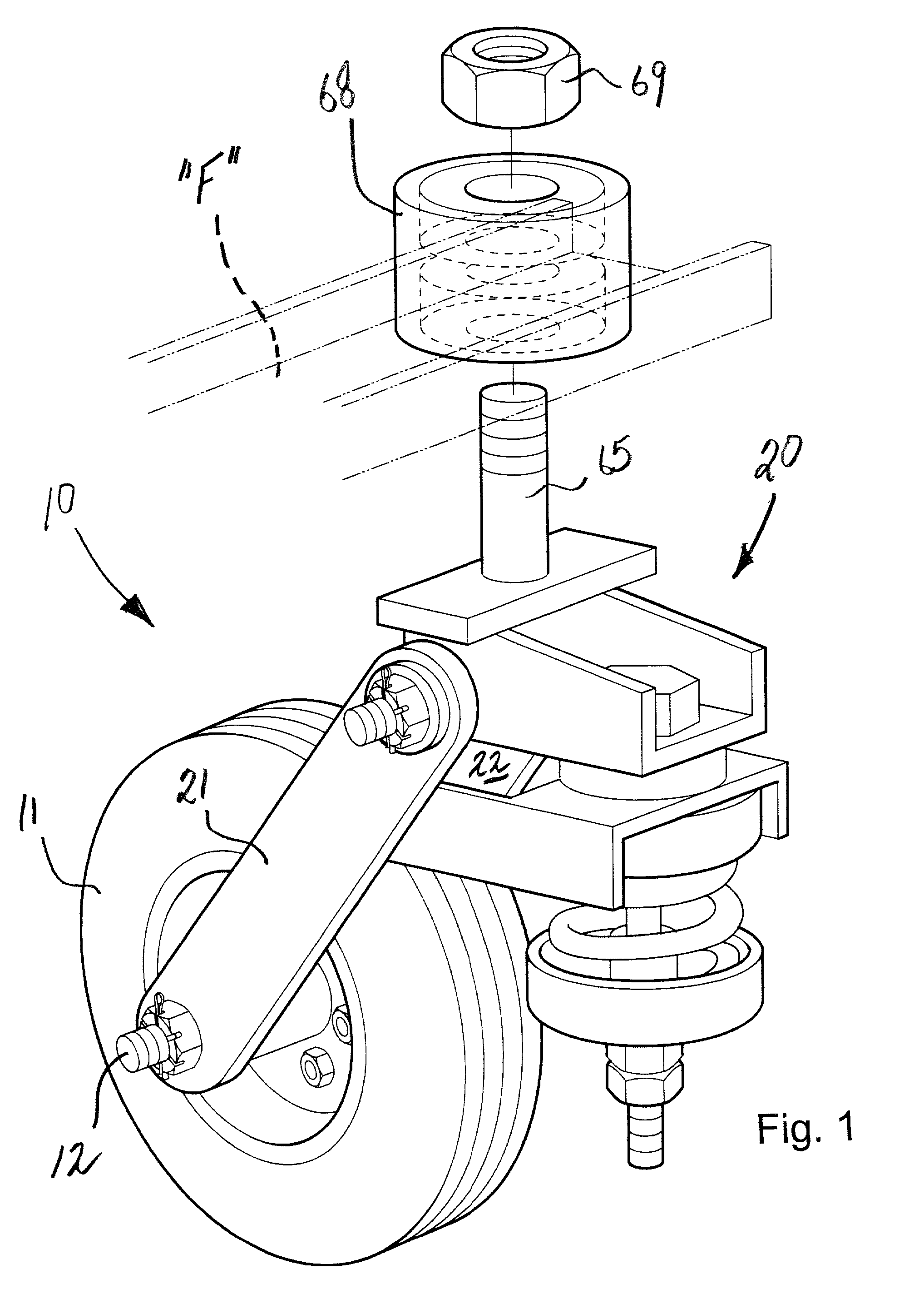 Swivel wheel assembly with adjustable shock absorption