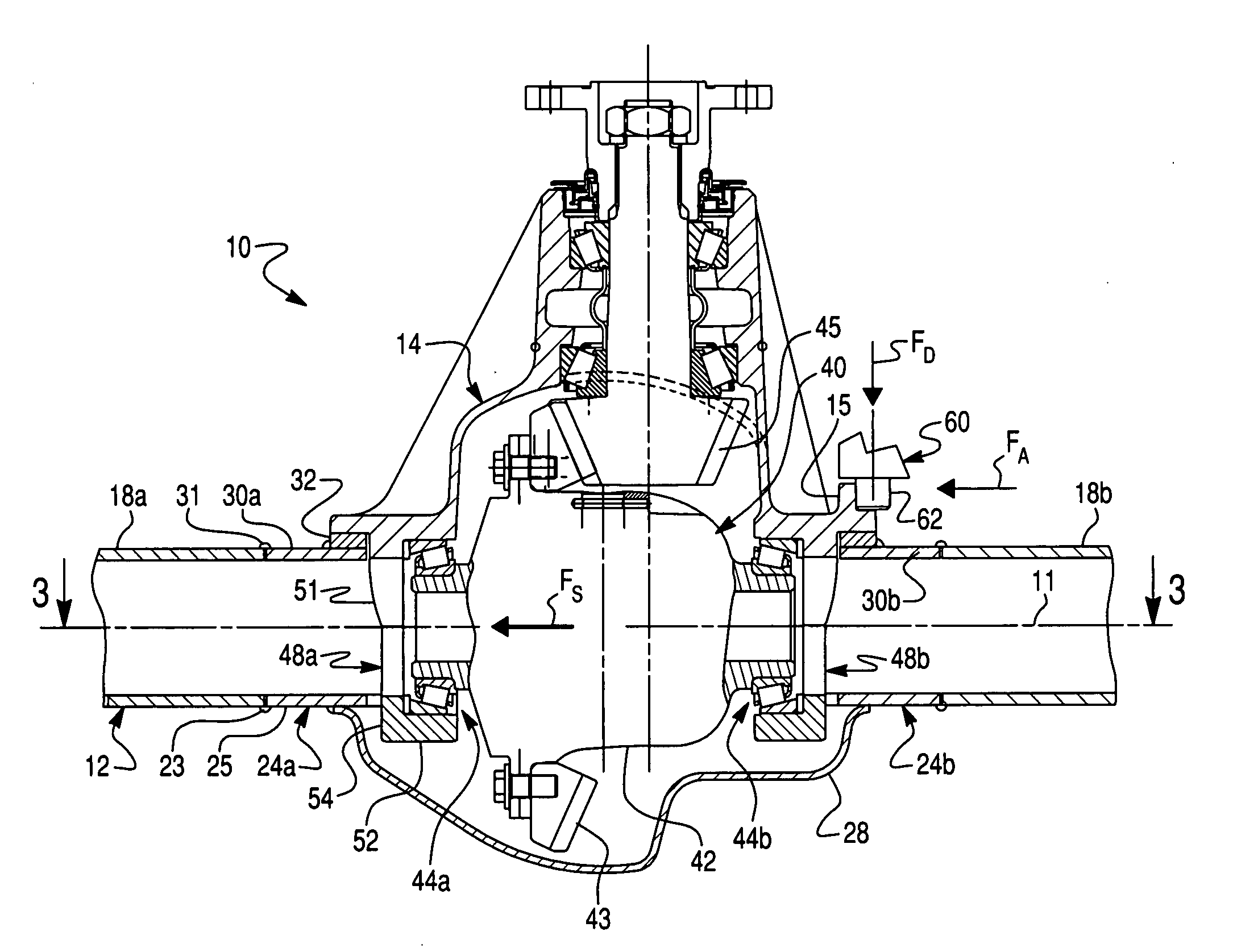 Axle housing with differential bearing support