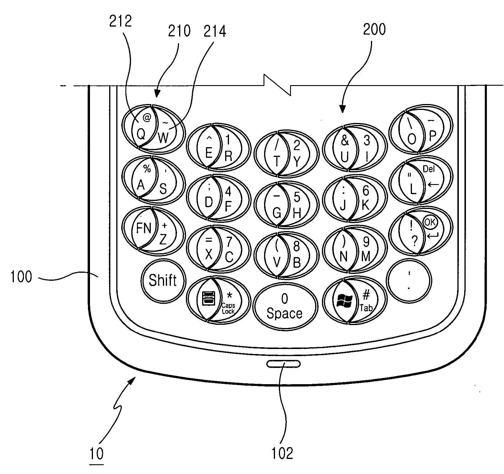 Data input key for a portable apparatus and key array thereof