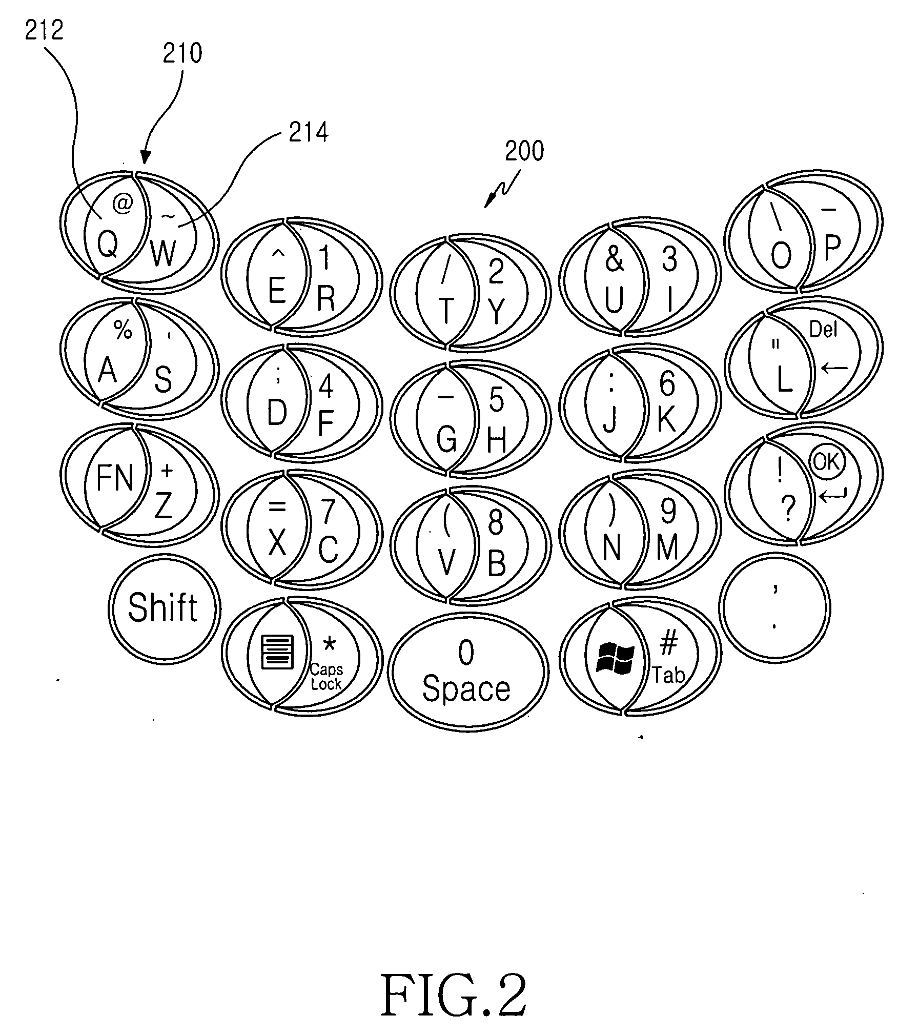 Data input key for a portable apparatus and key array thereof