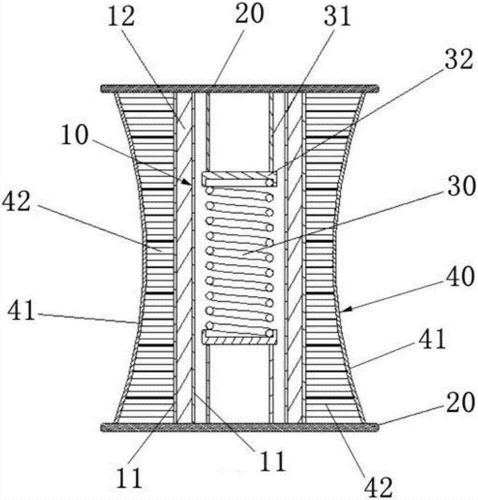 Buffering energy-absorption device with negative possion ratio characteristic