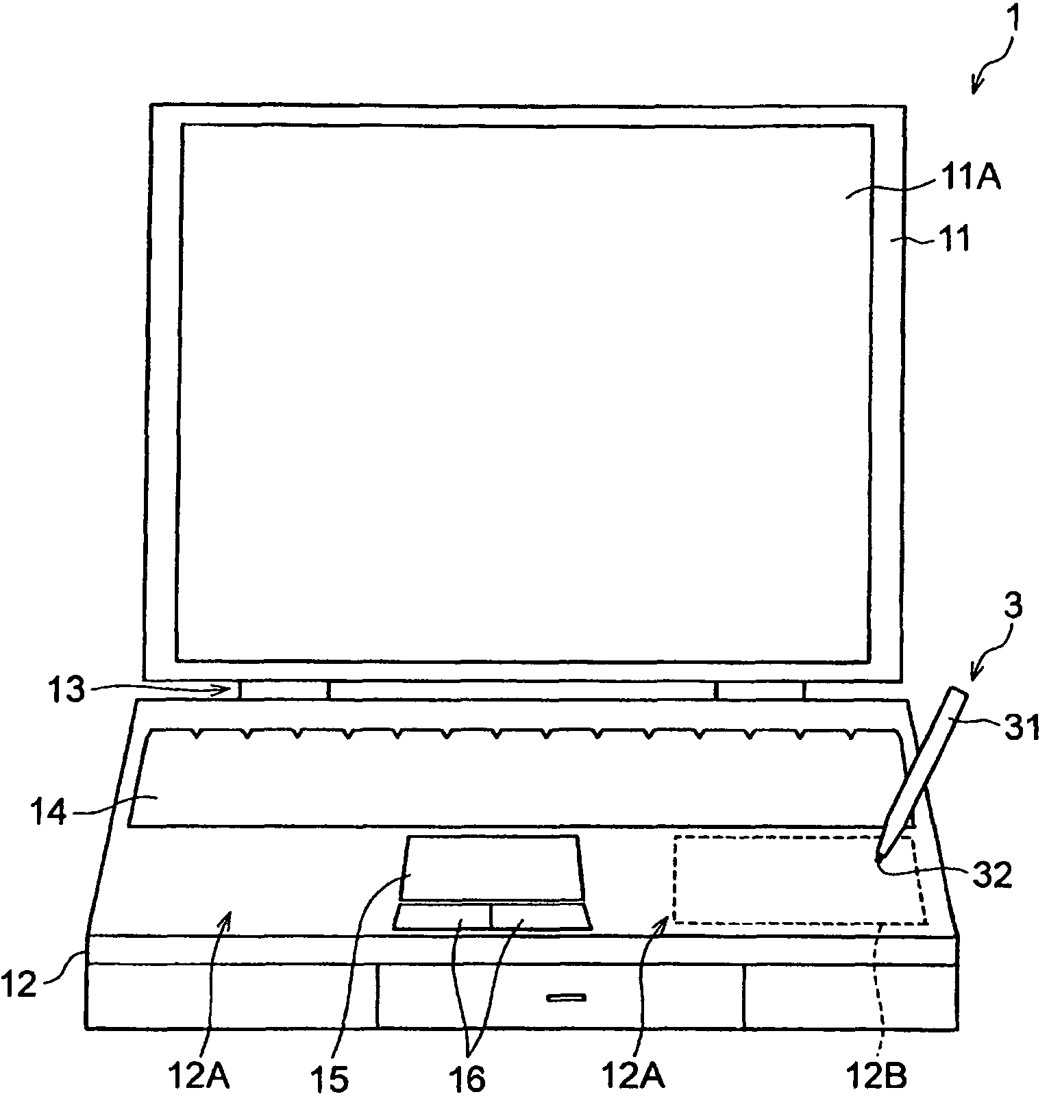 Notebook-sized computer and input system of notebook-sized computer