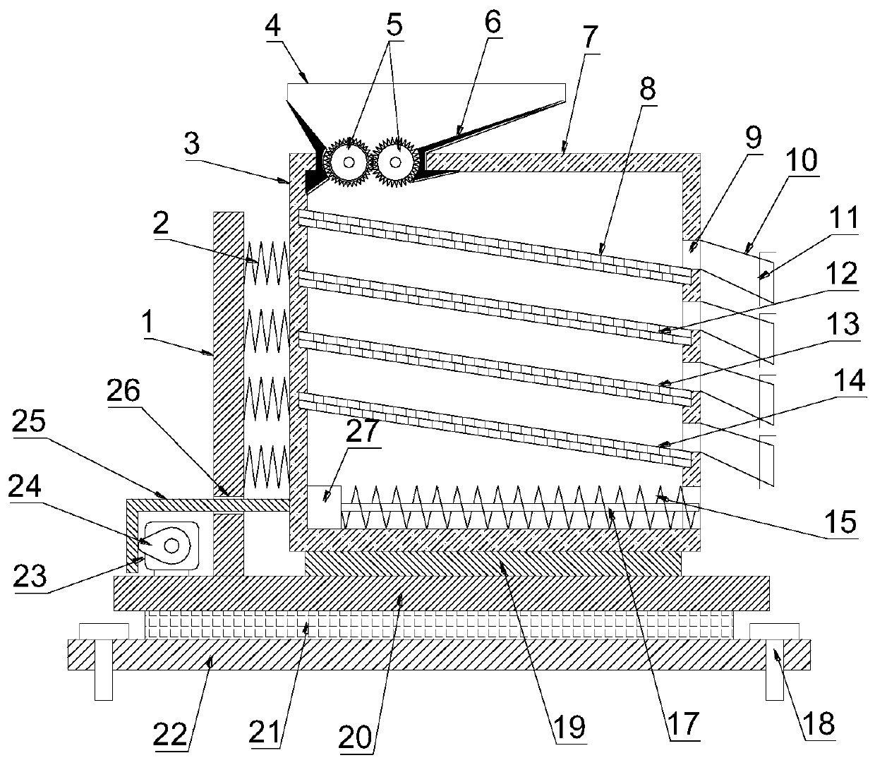 Ore screening device with damping and noise reduction functions