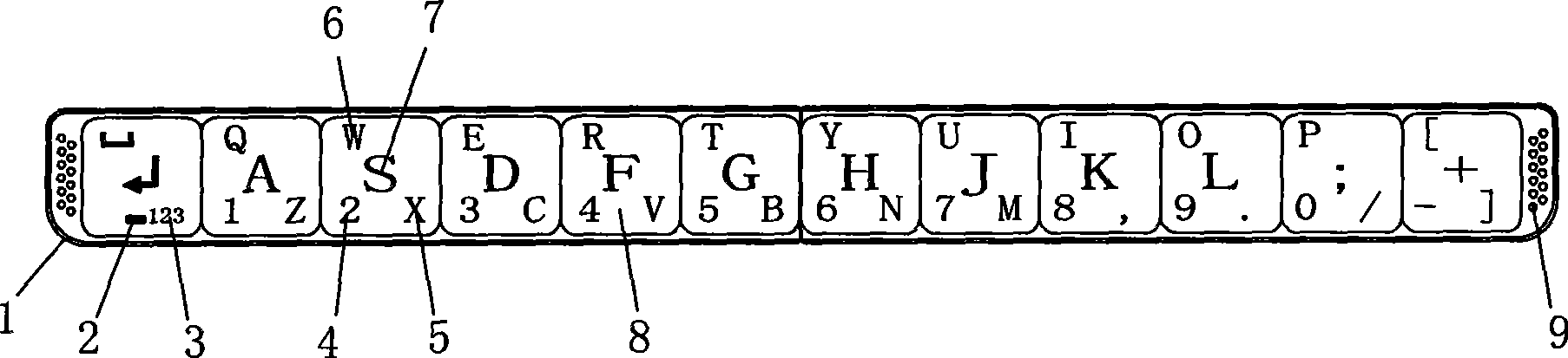 Mini keyboard of single row push-button and switching method of multiplexing key valve thereof