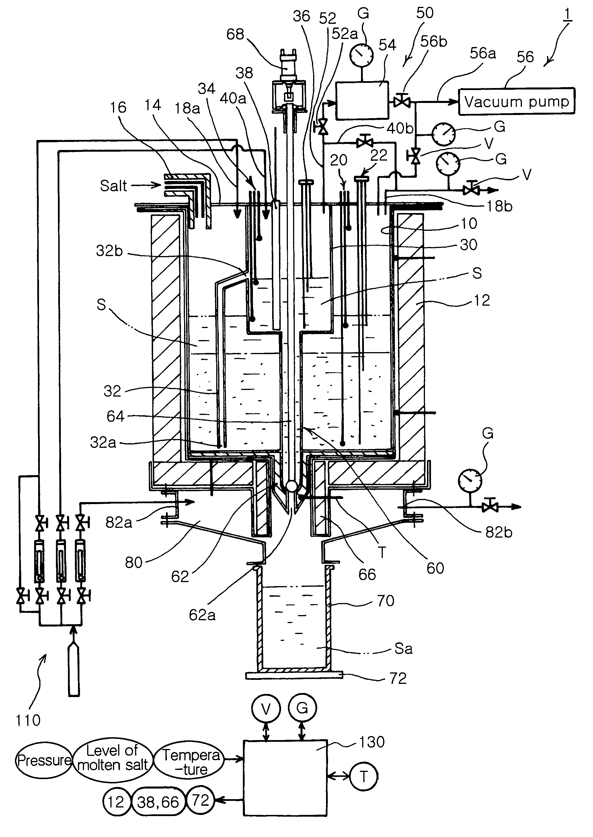 Apparatus for quantitative solidification of molten salt by using vacuum transfer and dual vessel