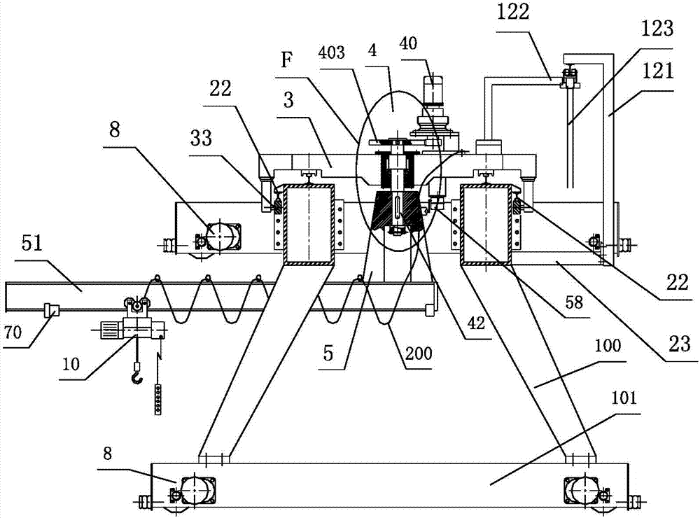 Semi-portal cantilever crane with reverse-rolling-wheel travelling trolley and exposed drive