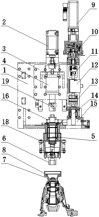 Drive axle assembly main cone nut twisting machine