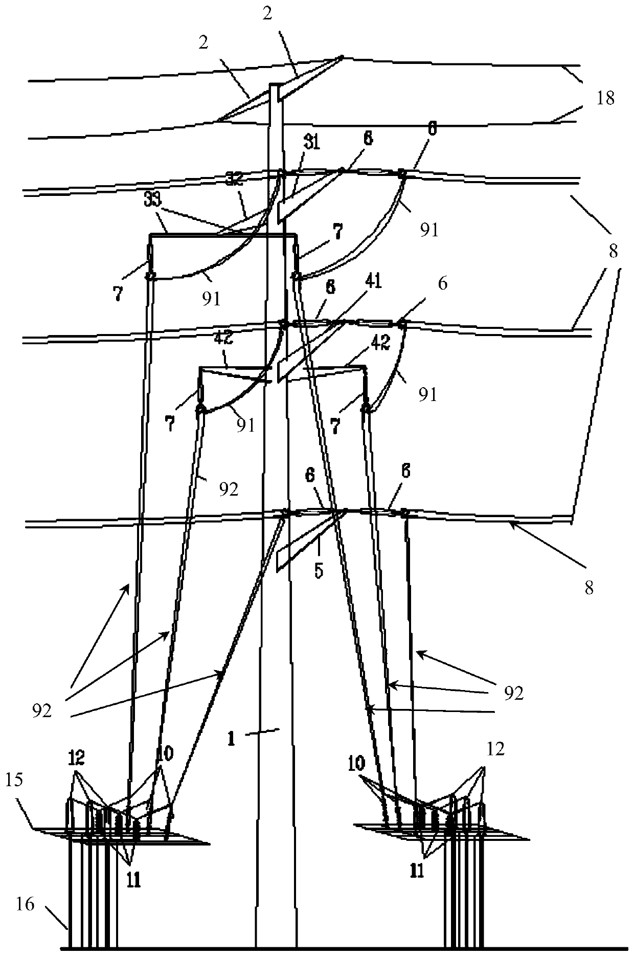 Cable terminal pole used for fracture of single circuit in double-circuit same-tower parallel-framed power transmission line